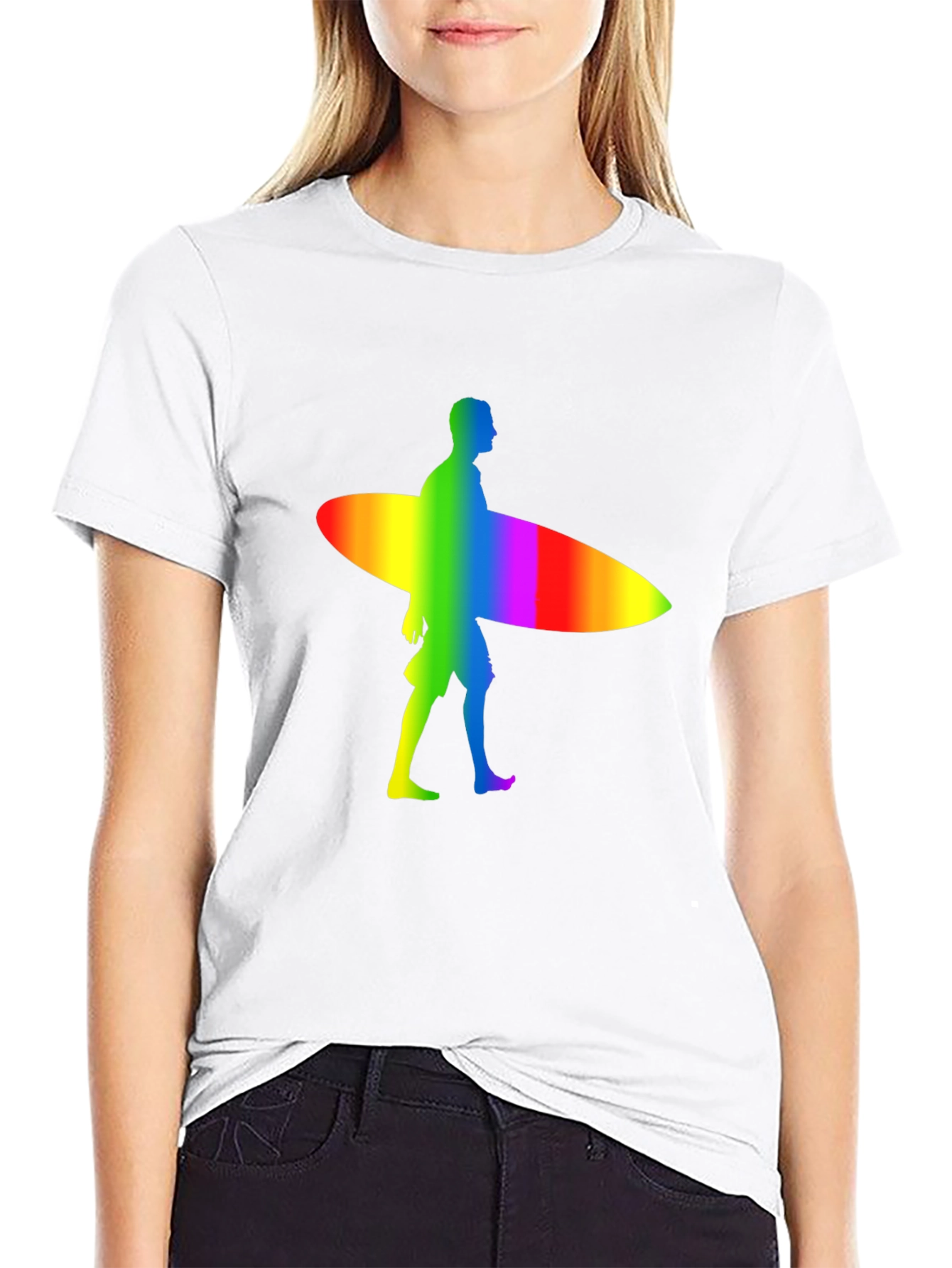 Black Rainbow Surfer Graphic Tee - Black Cotton Comfort view 9