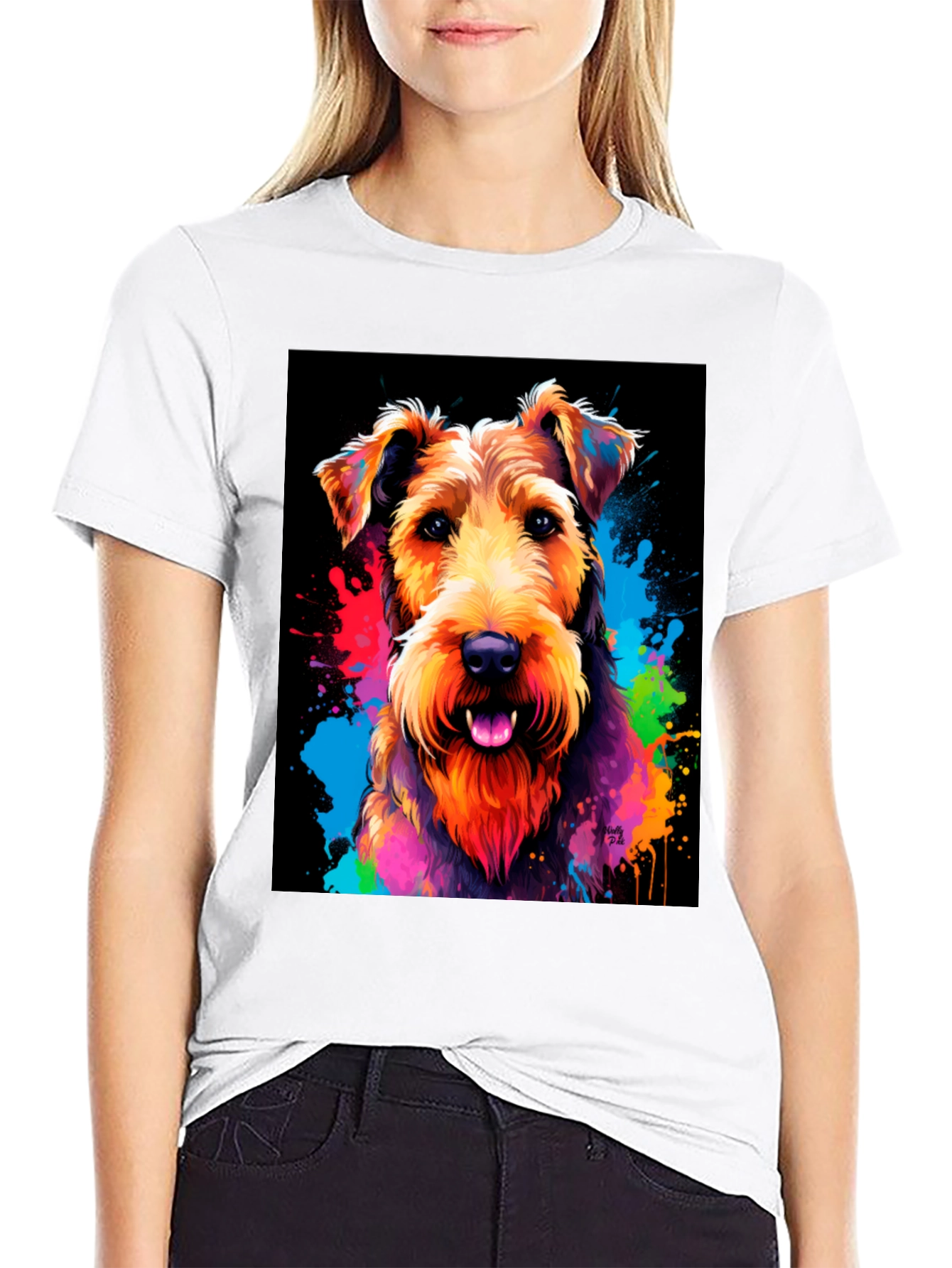Black Colorful Dog Graphic T-Shirt view 9