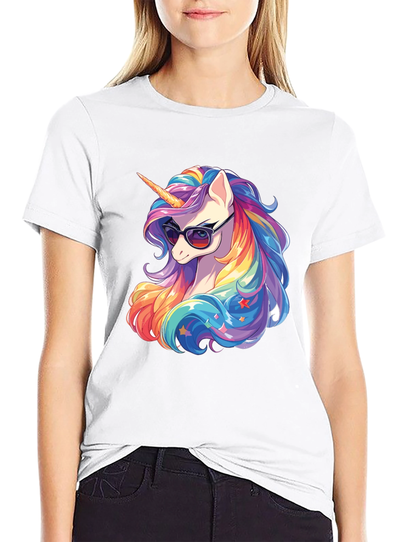 Cool Unicorn Graphic Tee - Rainbow Mane, Sunglasses - 9