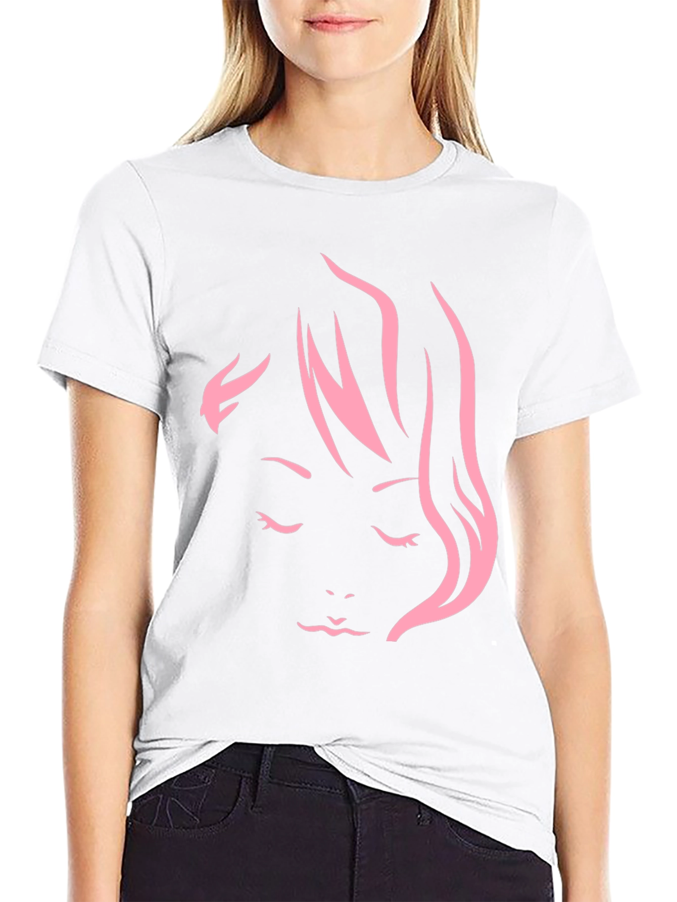 Black Minimalist Pink Woman Face Graphic Tee view 9