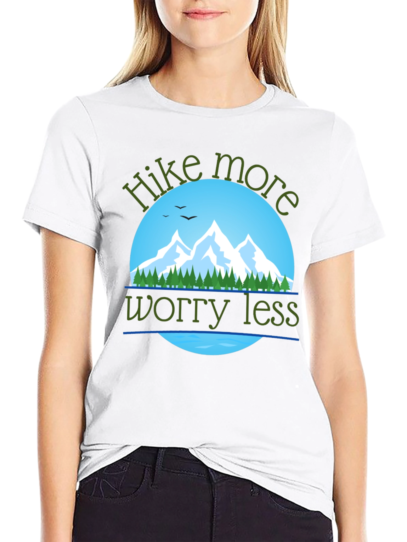 Black Hike More Worry Less T-Shirt: Mountain Adventure Apparel view 9