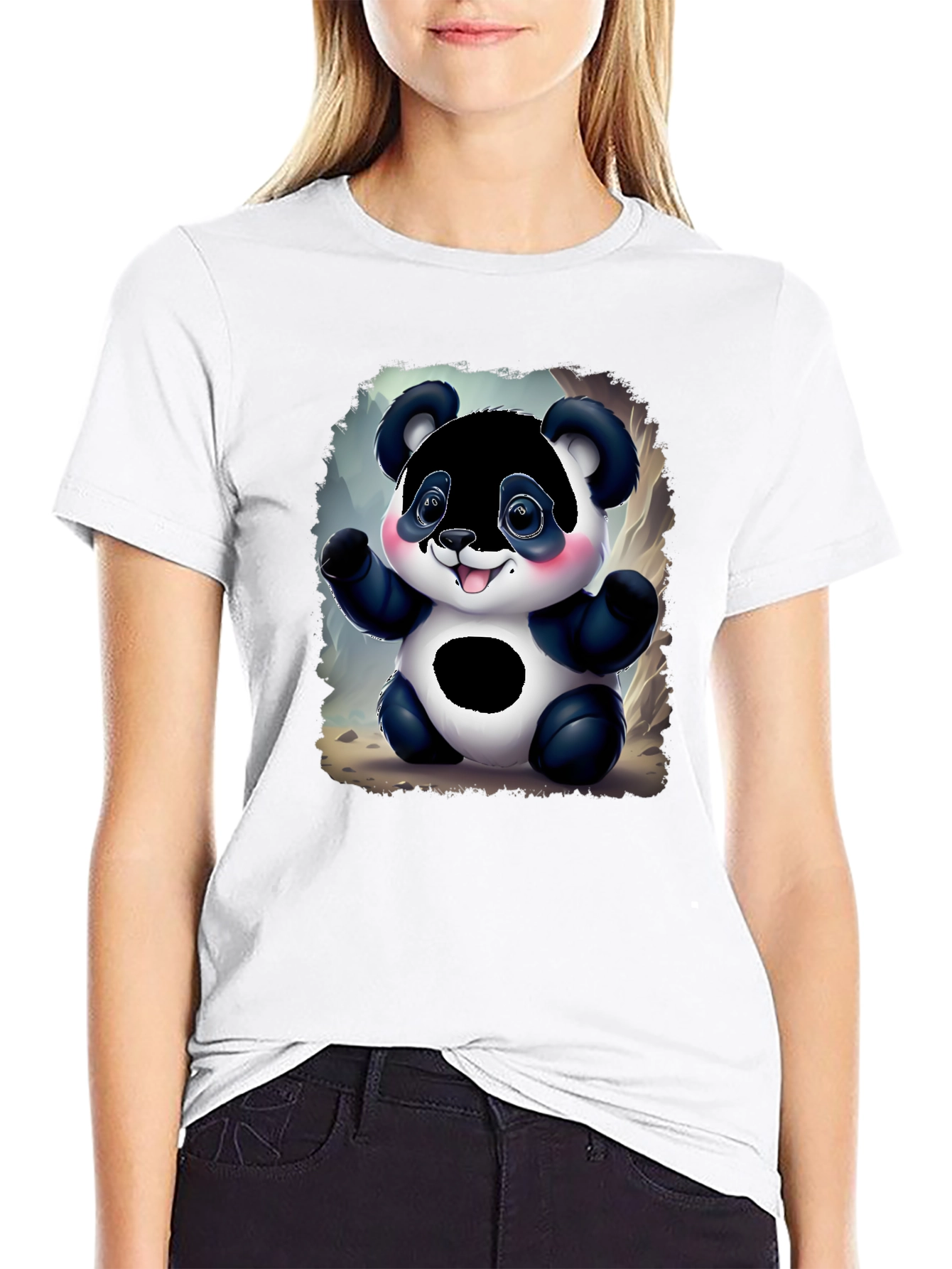 Black Cute Panda Bear Graphic Tee - Black Unisex Shirt view 9