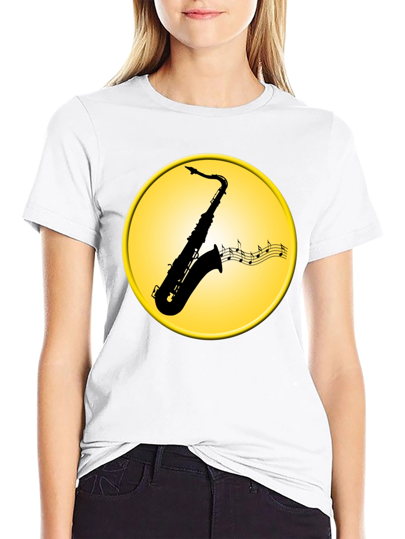 Black Saxophone Music Notes Graphic Tee view 9