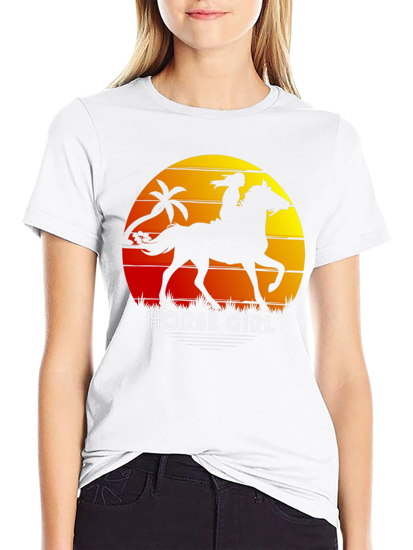Black Horse Girl Sunset Graphic Tee view 9