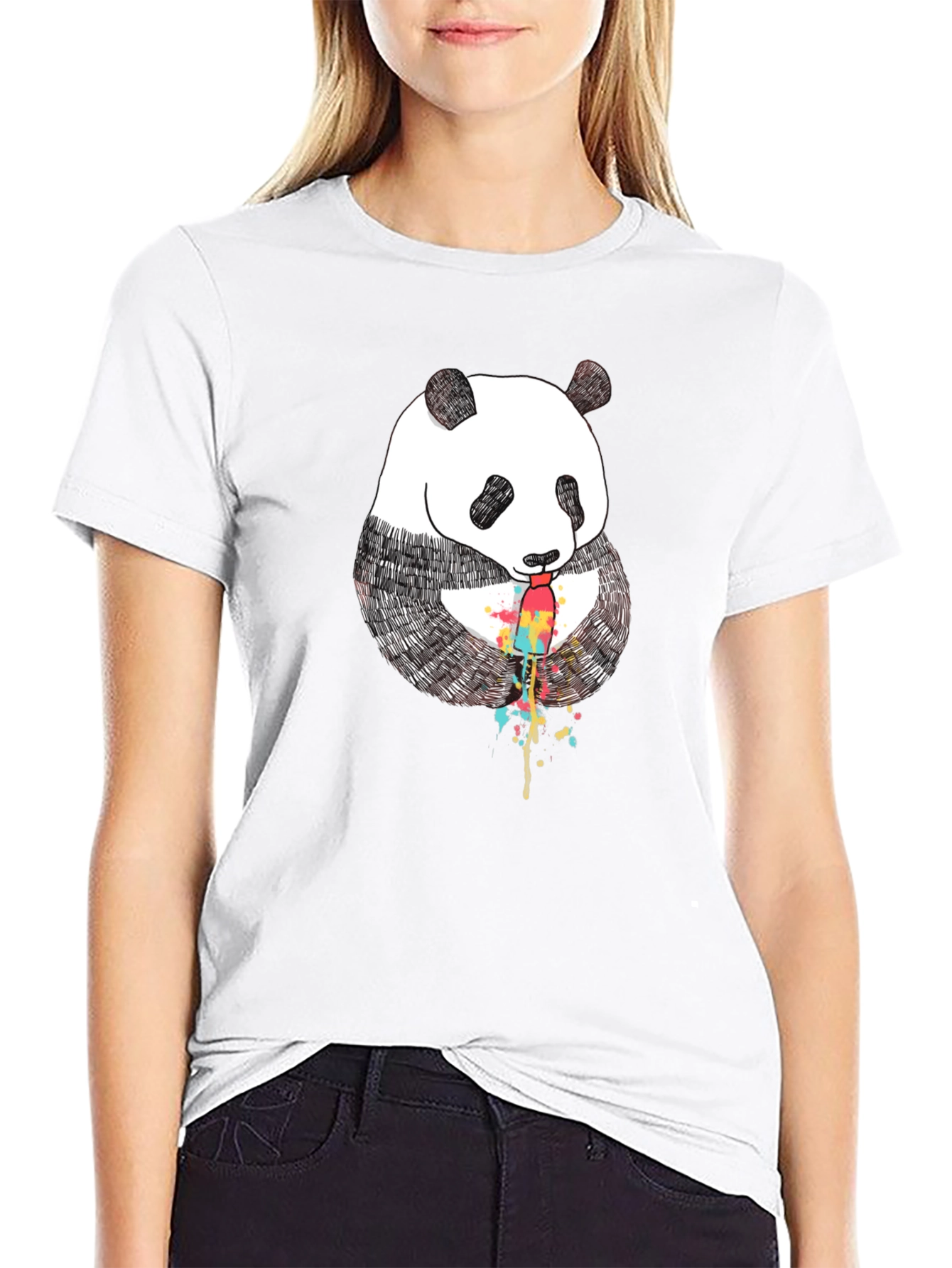 Black Panda Popsicle Graphic Tee - Black Cotton T-Shirt view 9