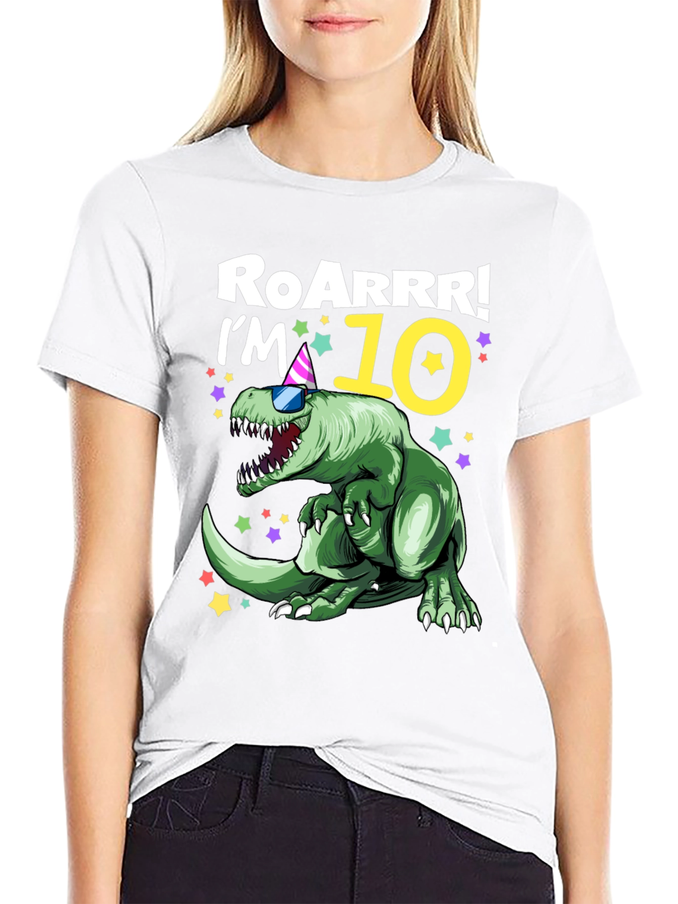Black Roarrr! I'm 10 Dinosaur T-Shirt view 9