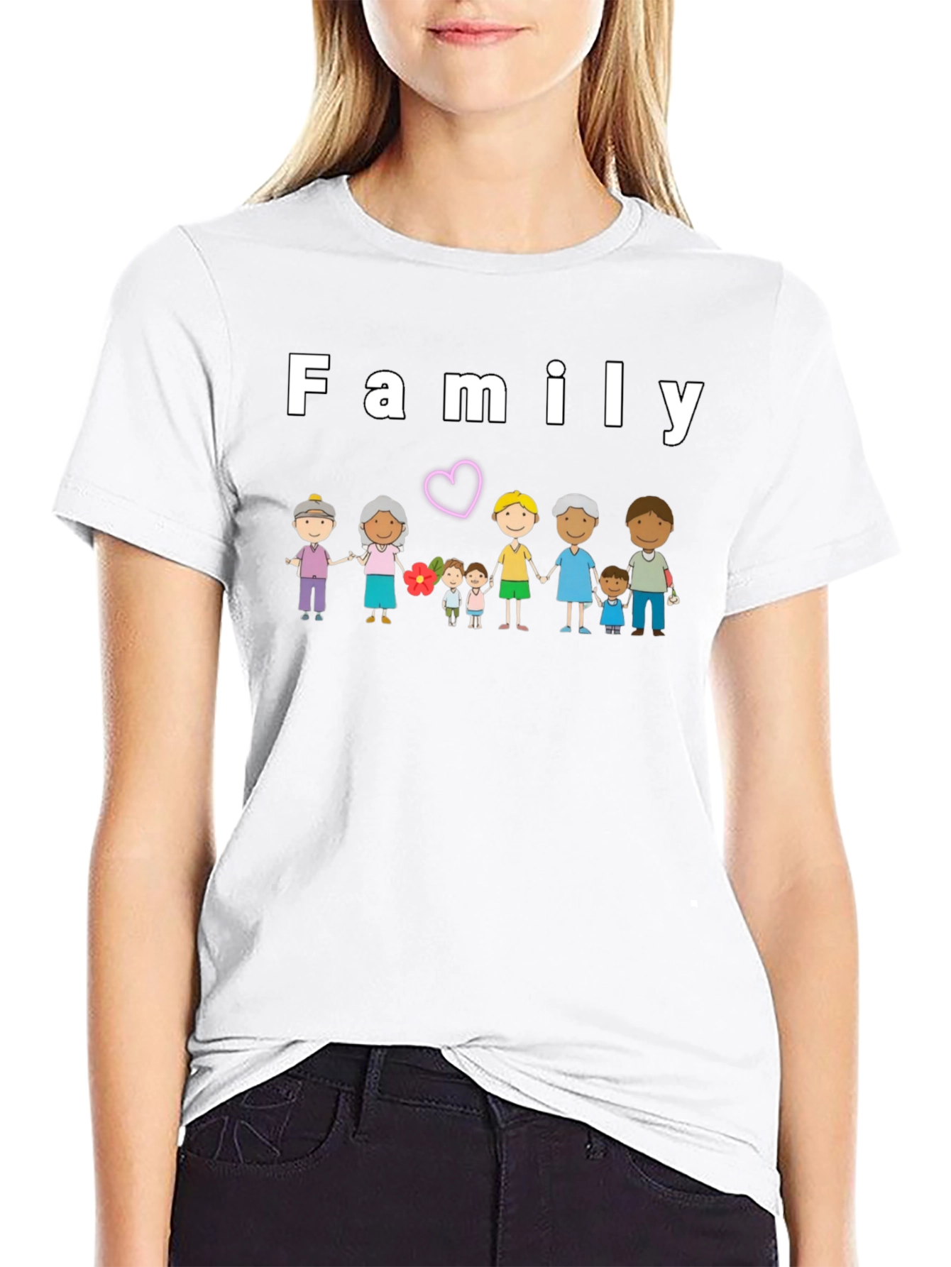 Black Family Cartoon Graphic Black T-Shirt view 9