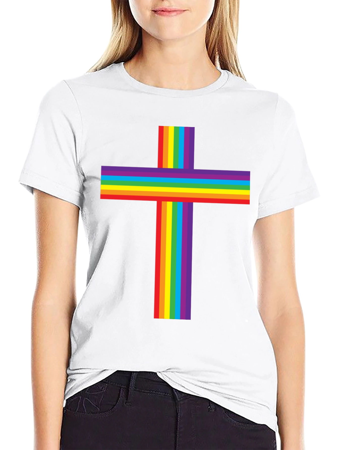 Black Rainbow Cross Graphic Tee - Pride & Faith view 9
