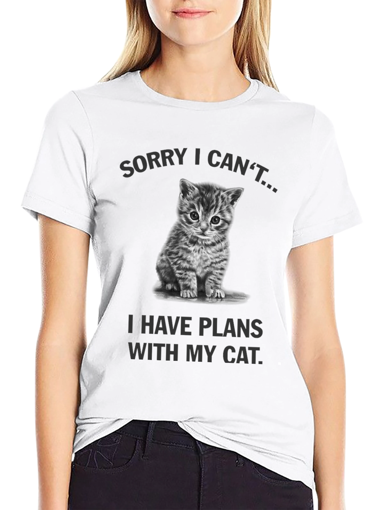 Black Sorry I Can't, Cat Plans Graphic Tee view 9