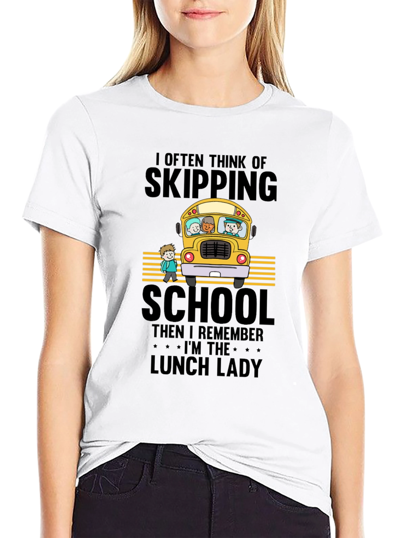 Black Lunch Lady School Bus T-Shirt view 9