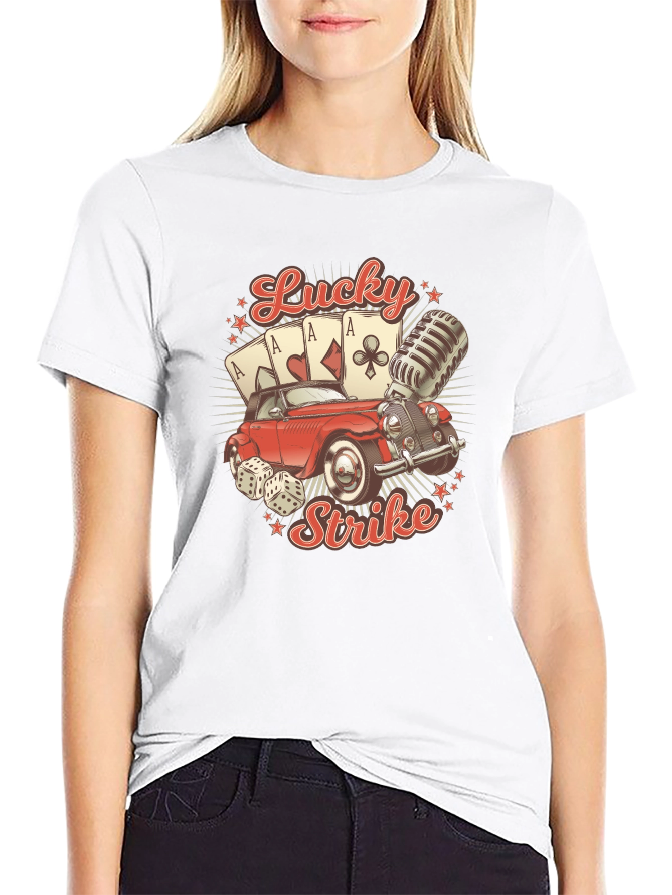Black Lucky Strike T-Shirt - Vintage Car & Casino Design view 9