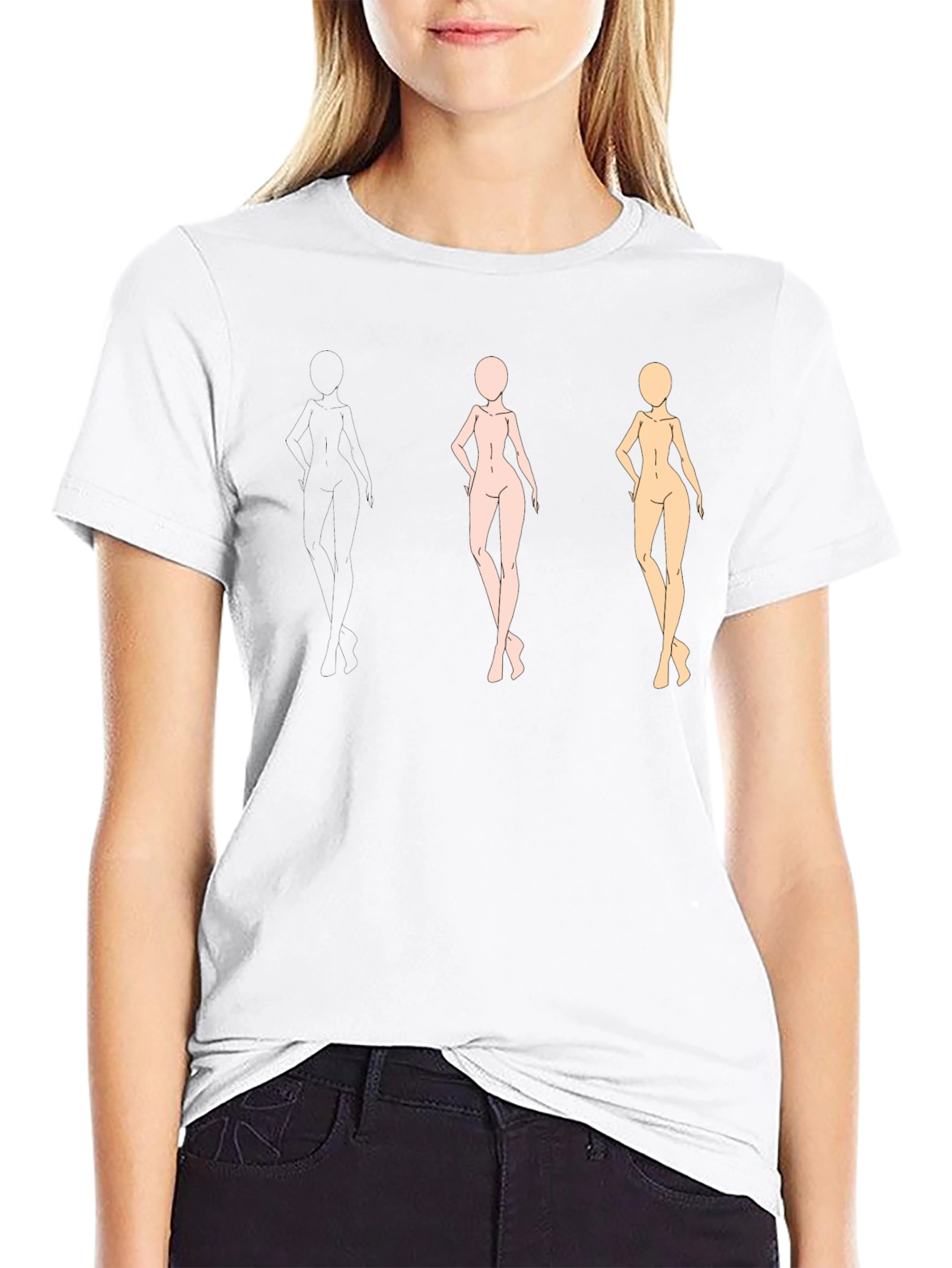 Black Trendy Black Tee with Figure Sketches view 9