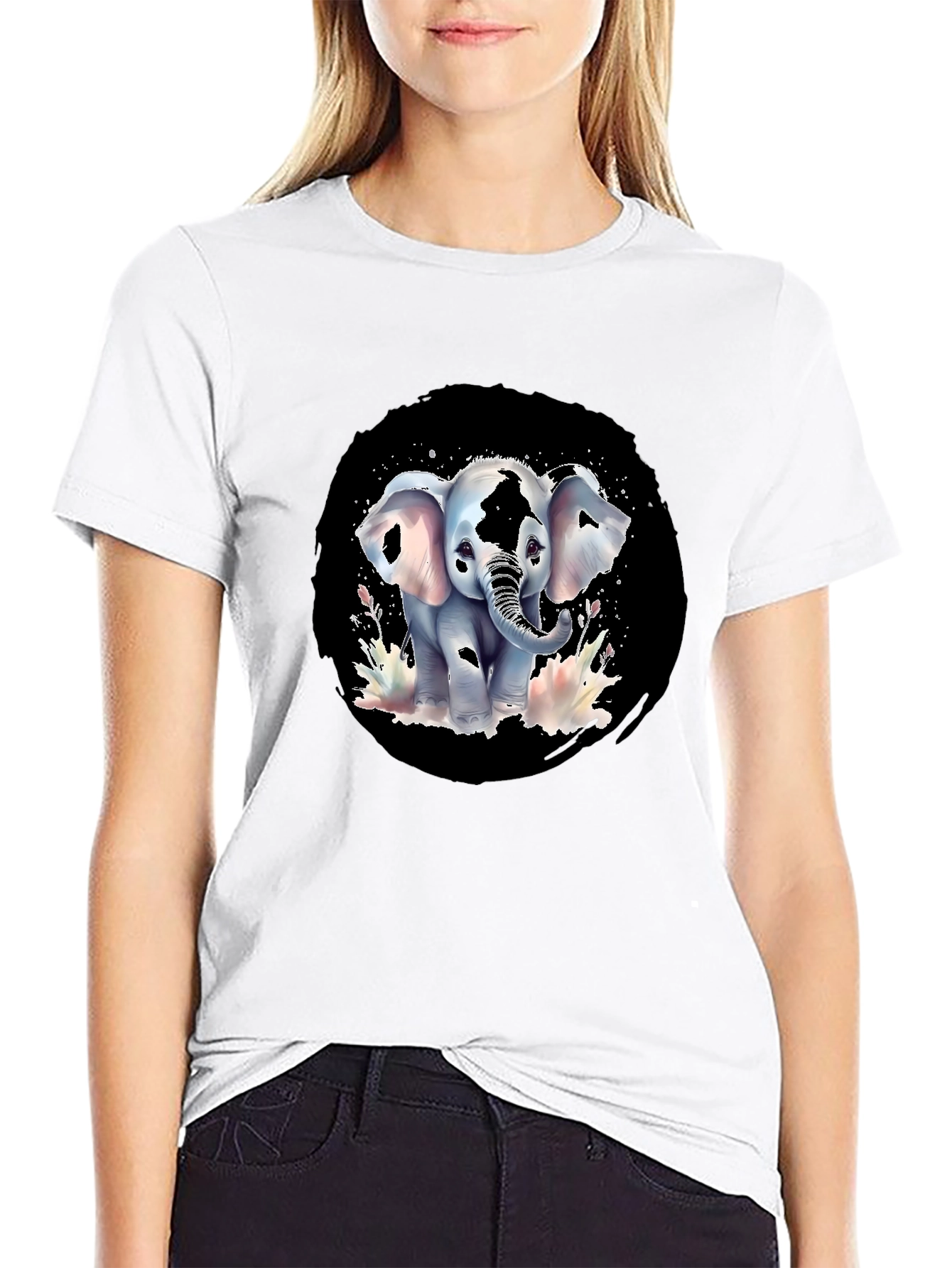 Black Elephant Graphic Print Black T-Shirt view 9
