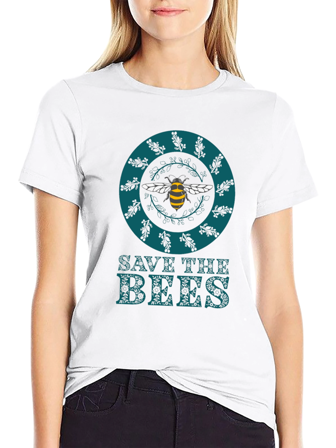 Black Save The Bees Graphic Tee - Black Cotton T-Shirt view 9