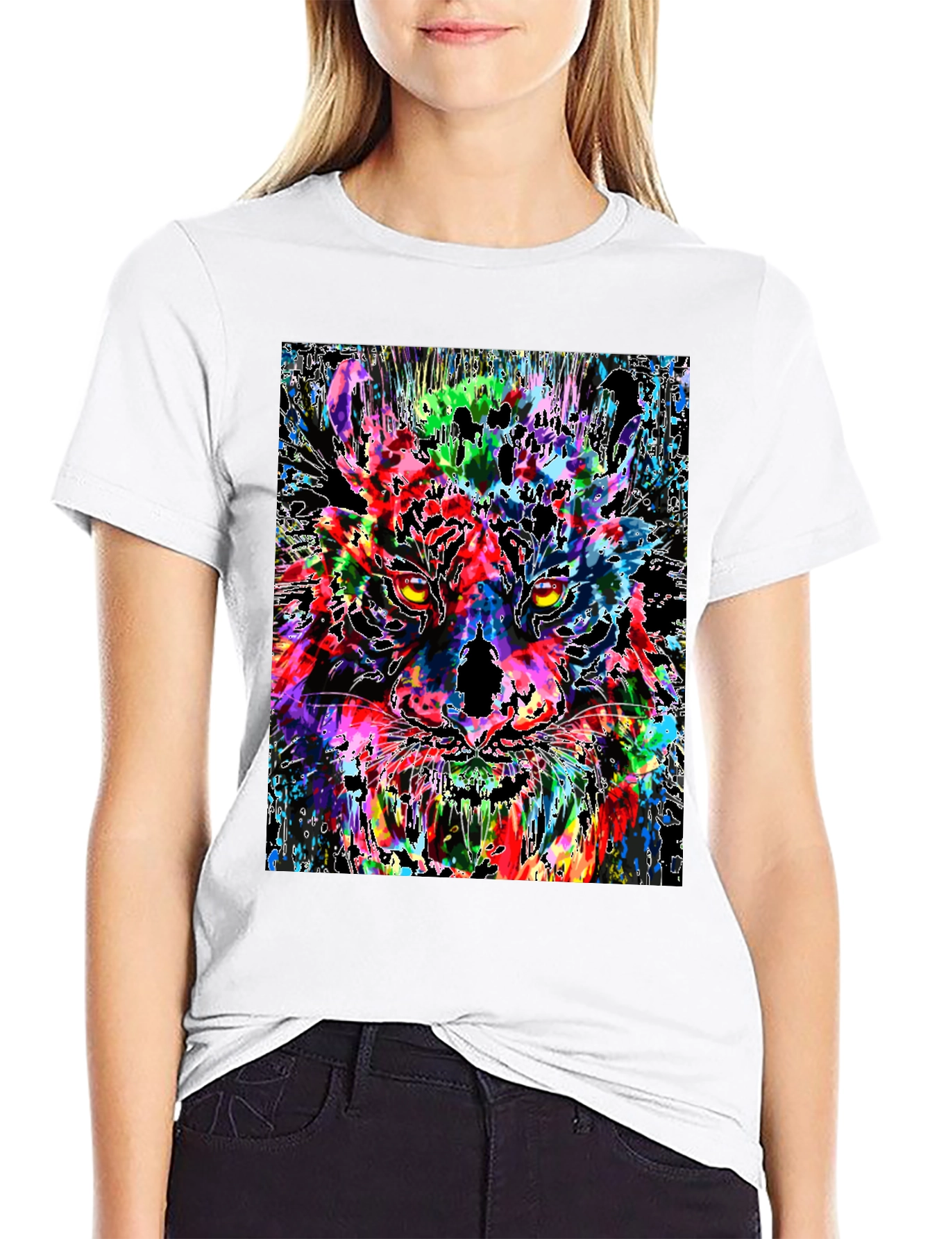 Black Colorful Tiger Graphic Print Men's Black T-Shirt view 9