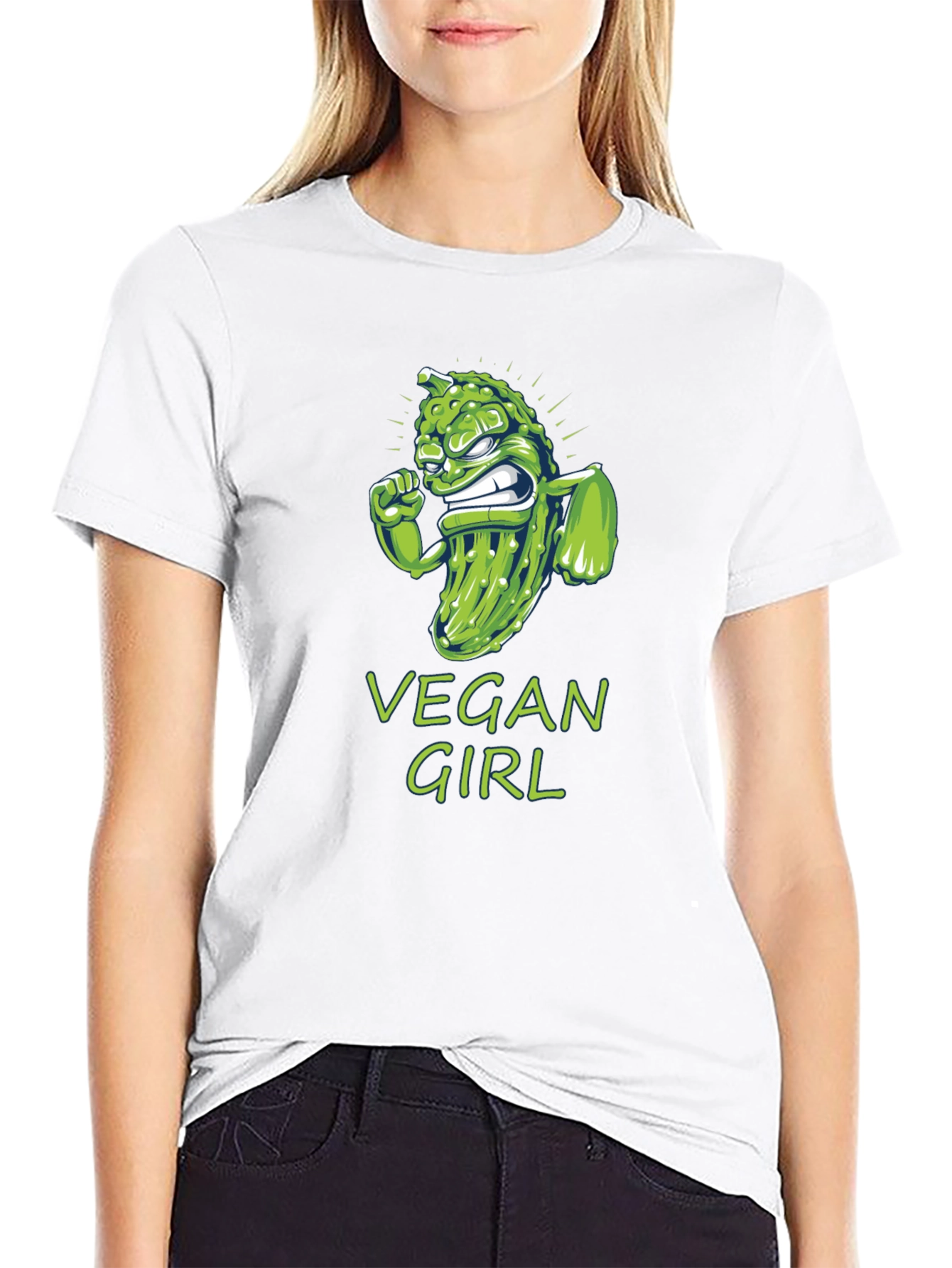 Black Vegan Girl T-Shirt Funny Pickle Design view 9