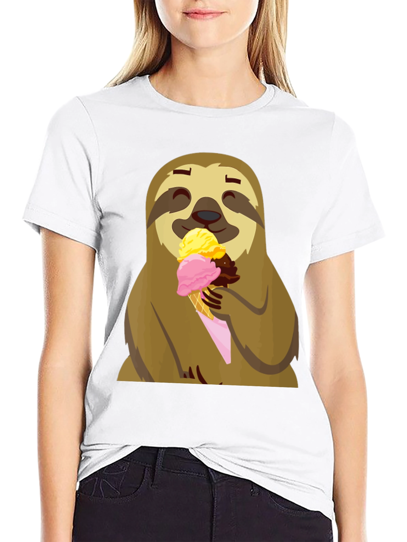 Black Sloth Eating Ice Cream Graphic Tee - Black view 9