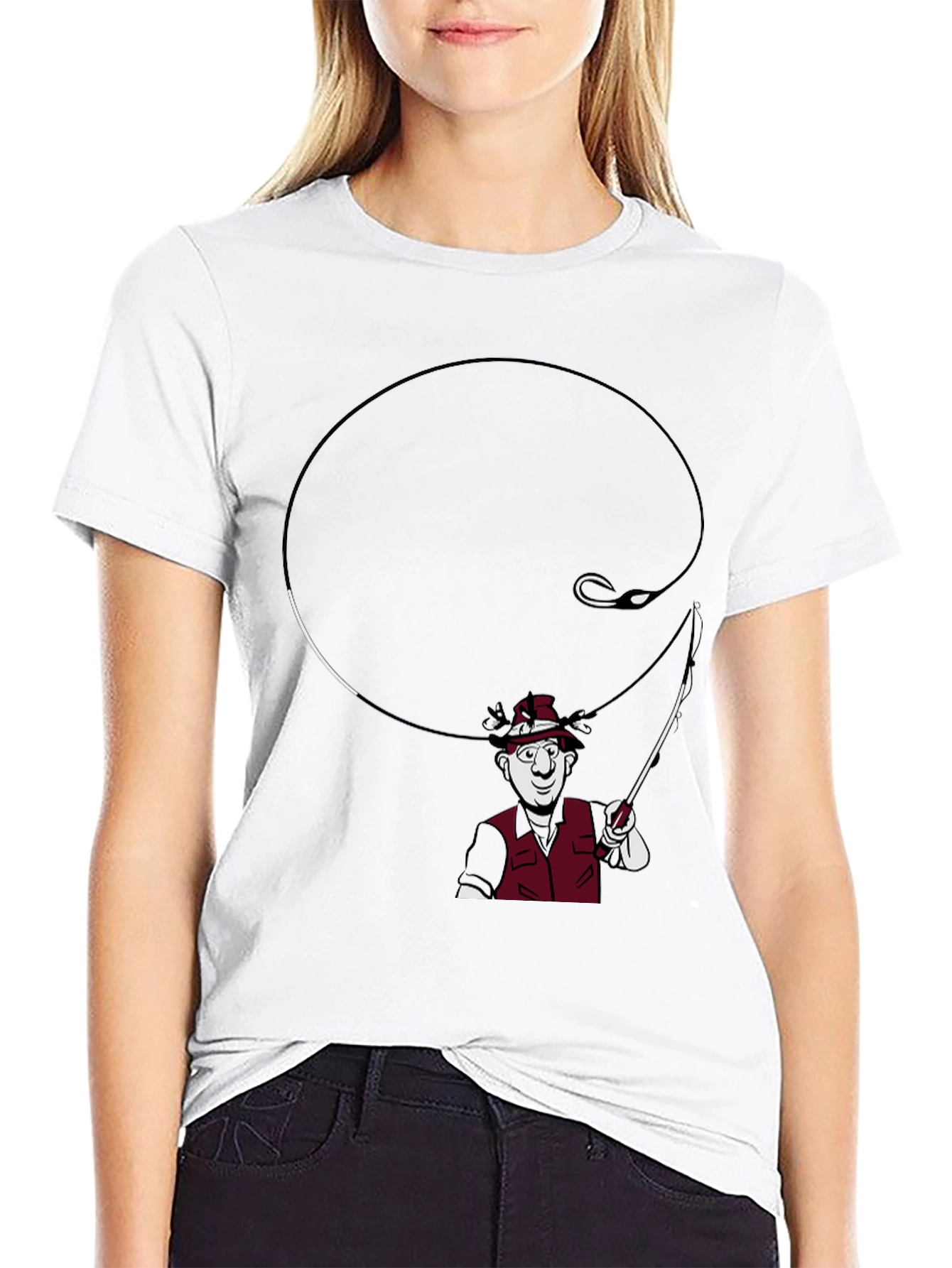 Black Fishing Cartoon Graphic T-Shirt view 9