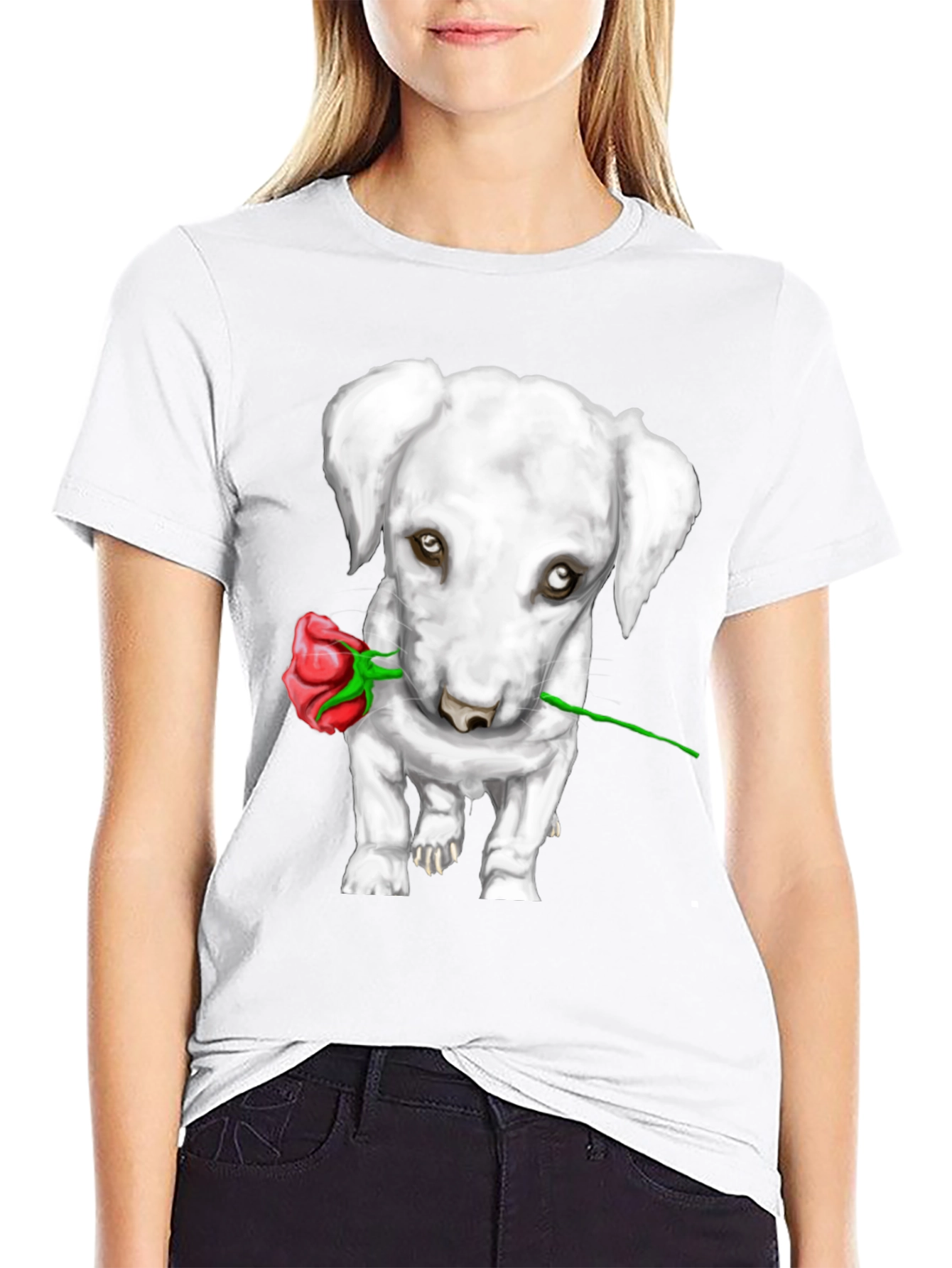 Black Dog with Rose Graphic Tee view 9