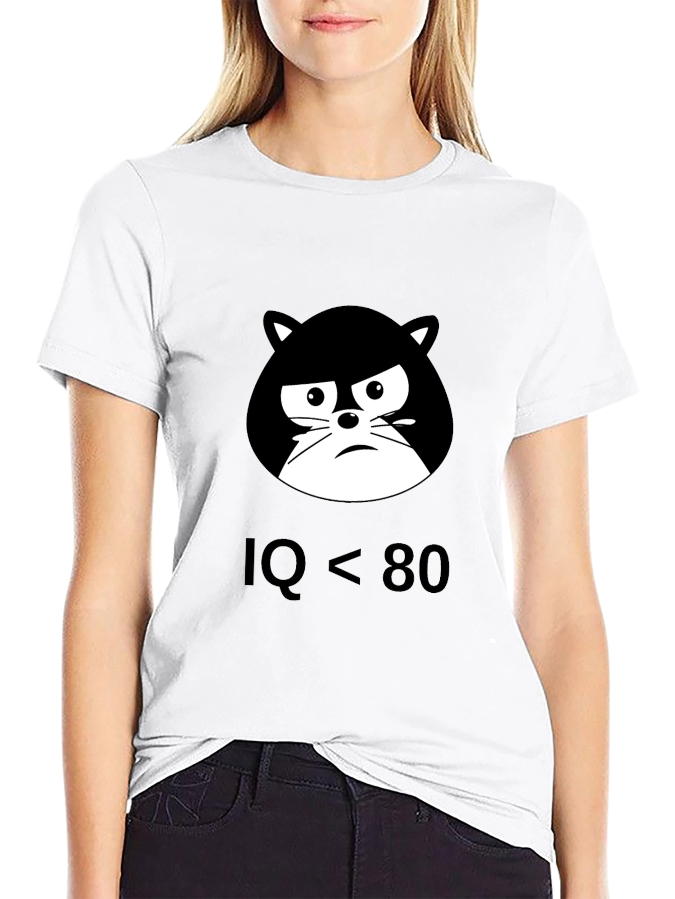 Black IQ < 80 Grumpy Cat T-Shirt - Black view 9
