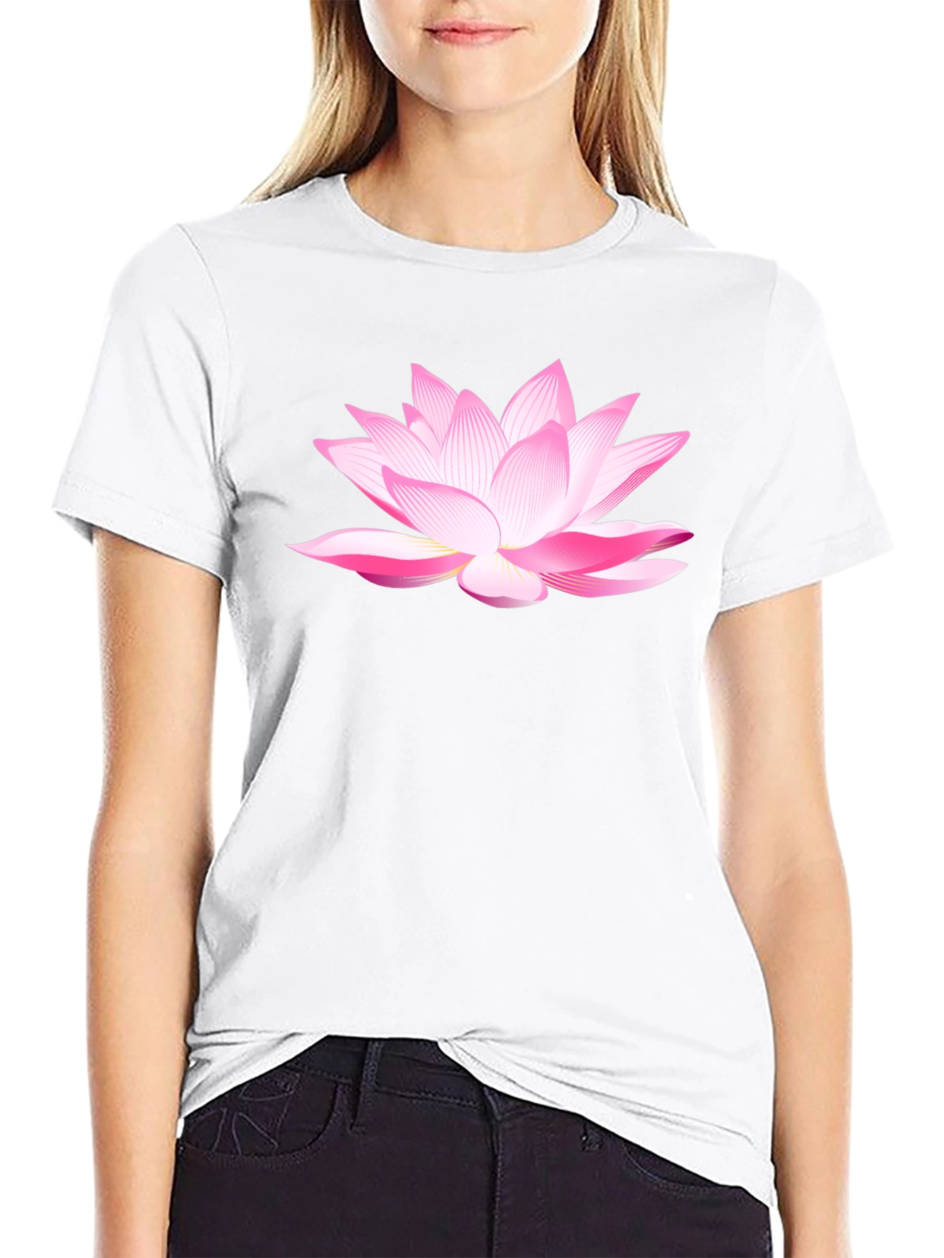 Black Lotus Flower Graphic T-Shirt - Black Cotton Blend view 9
