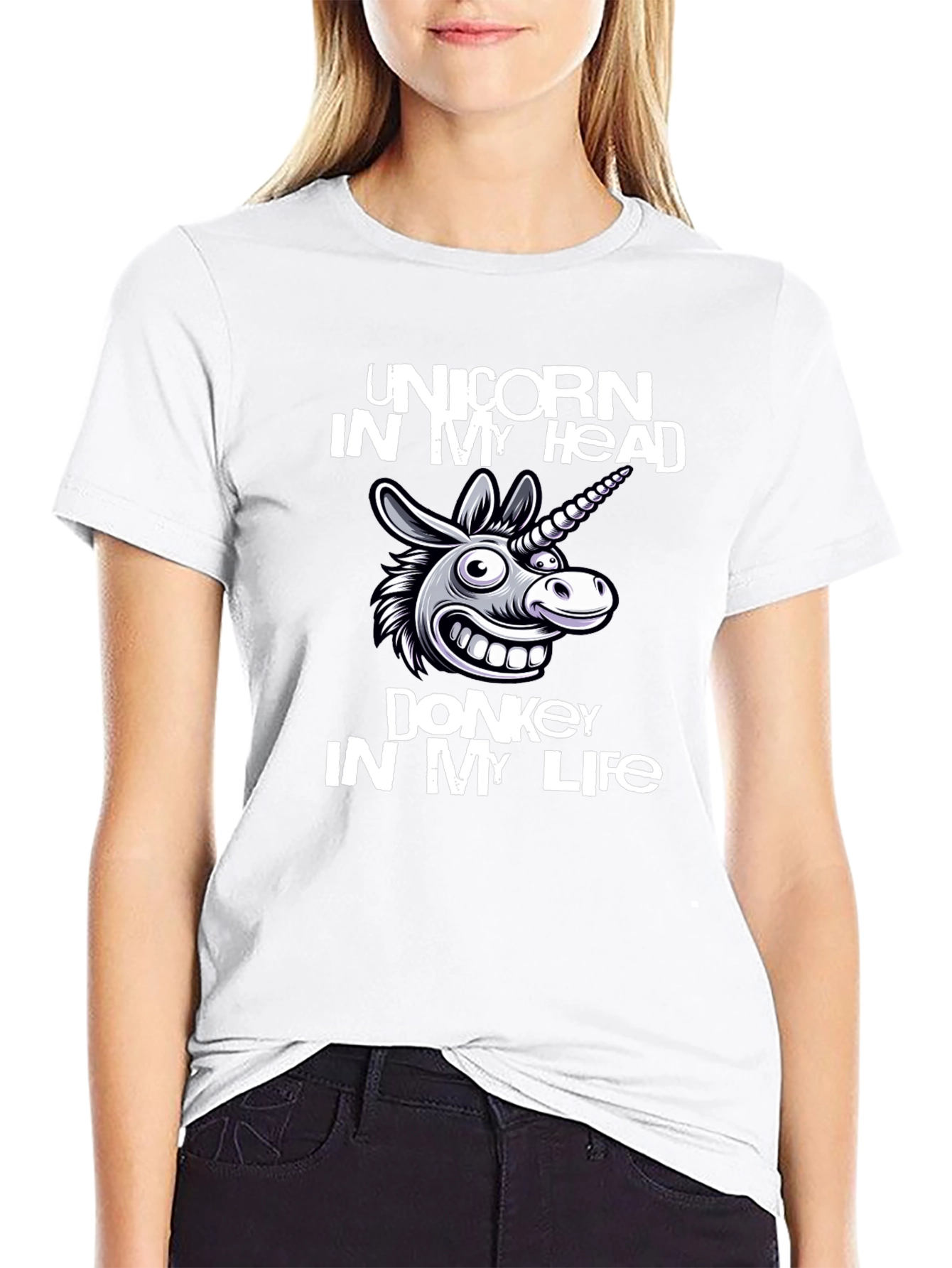 Black Unicorn Donkey Graphic Tee - Men's Black Cotton T-Shirt view 9