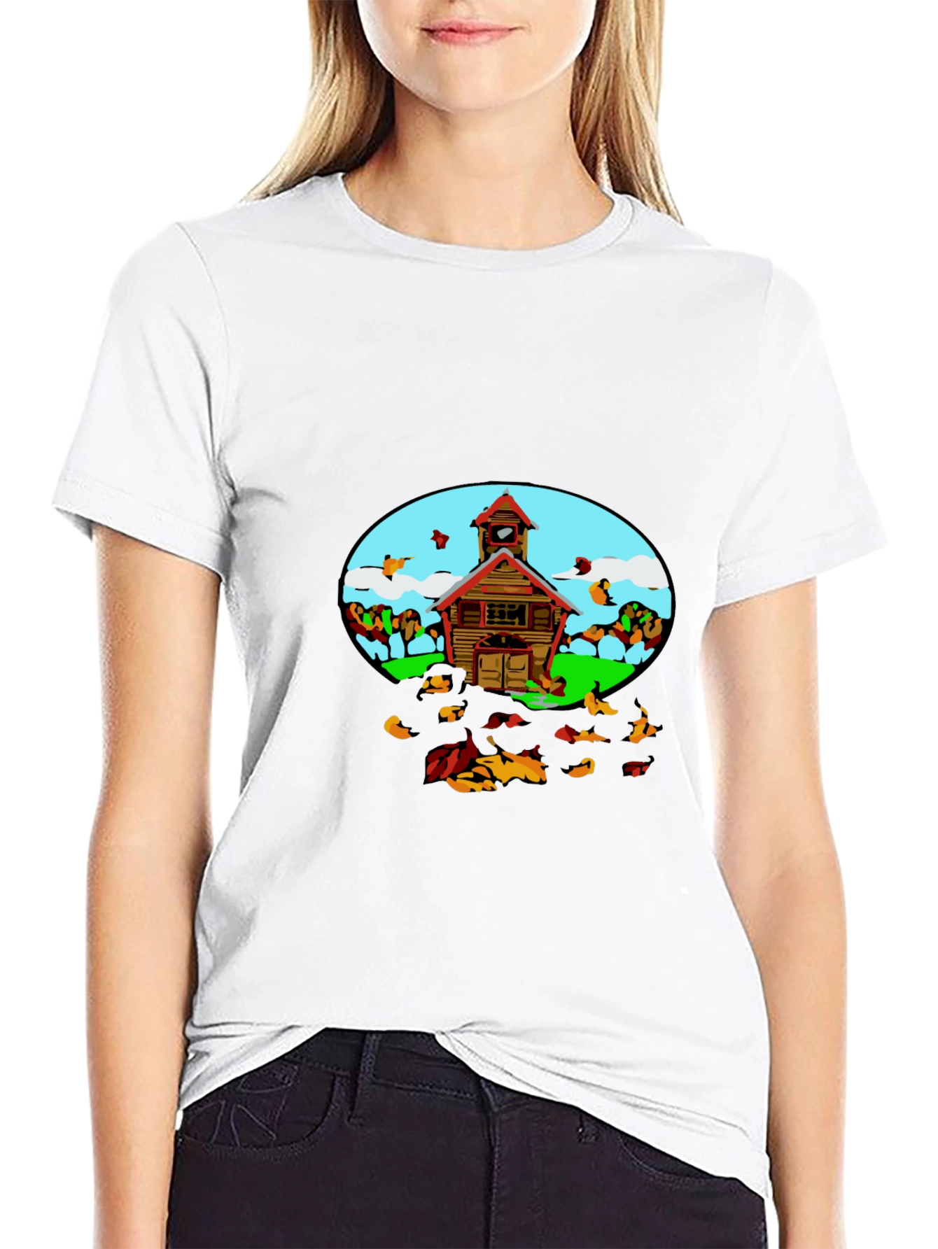 Black Cartoon Schoolhouse T-Shirt - Fun Graphic Tee view 9