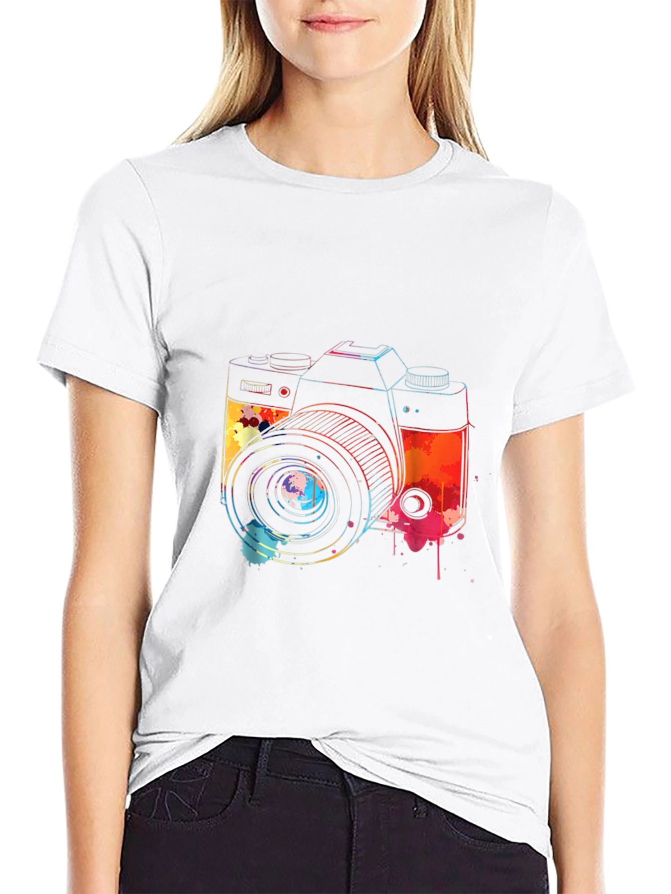 Black Watercolor Camera Graphic T-Shirt view 9