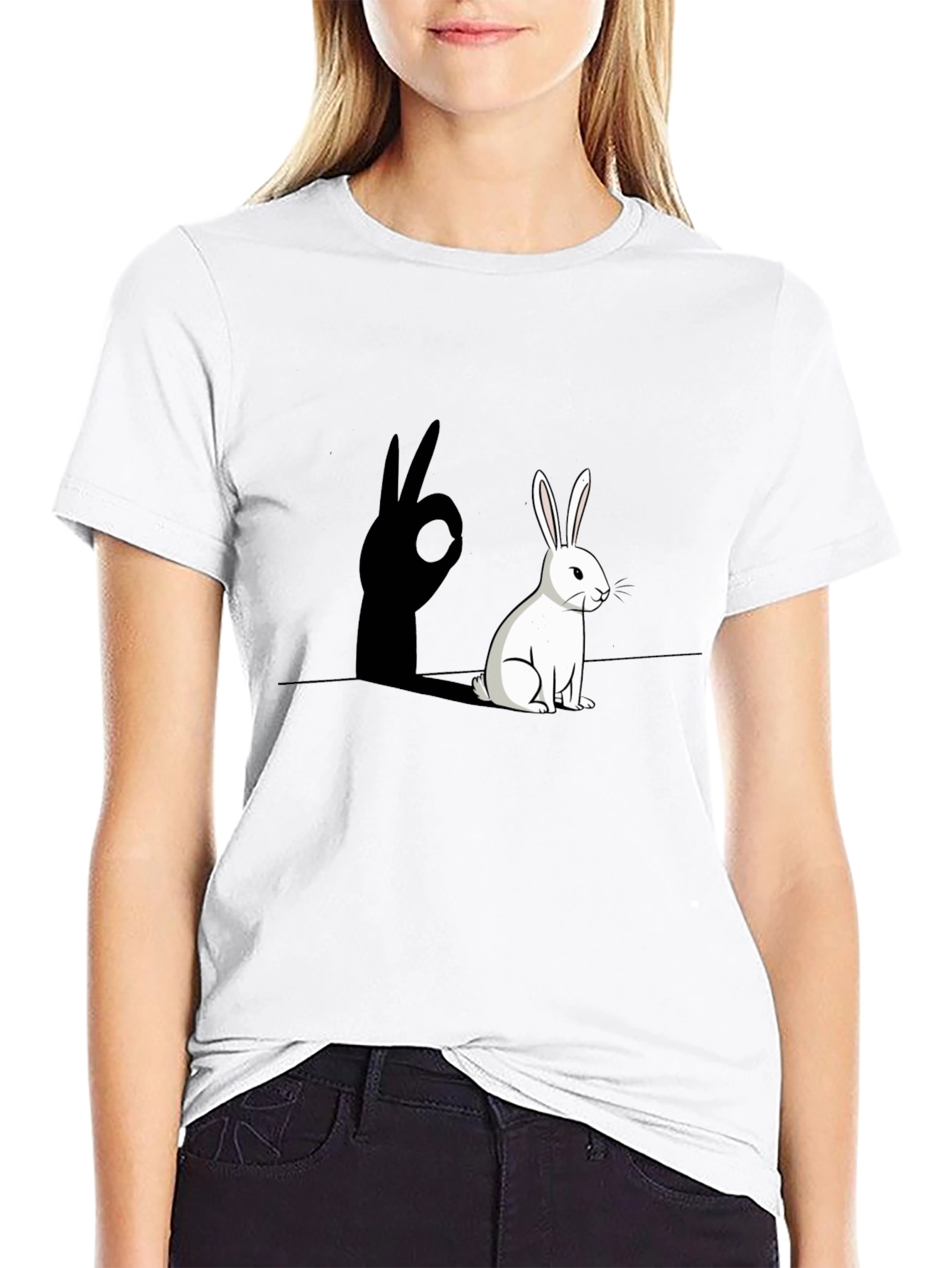 Black Rabbit Shadow Hand Sign Graphic Tee view 9