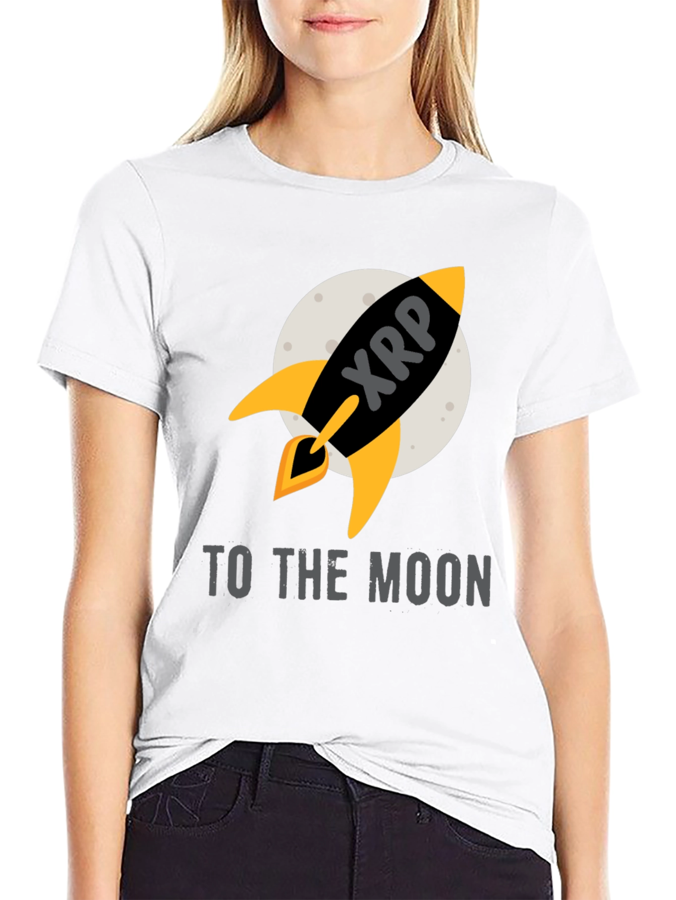 Black XRP Rocket to the Moon T-Shirt view 9