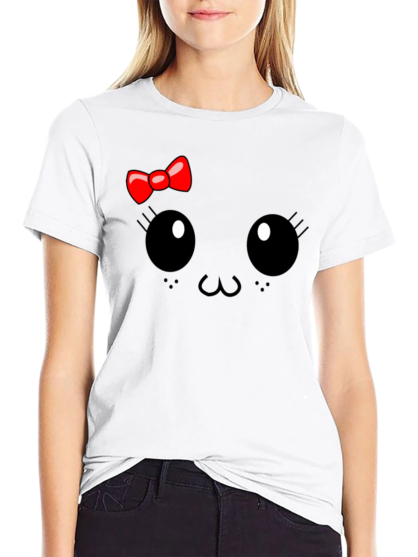 Black Cute Cartoon Face Black T-Shirt view 9