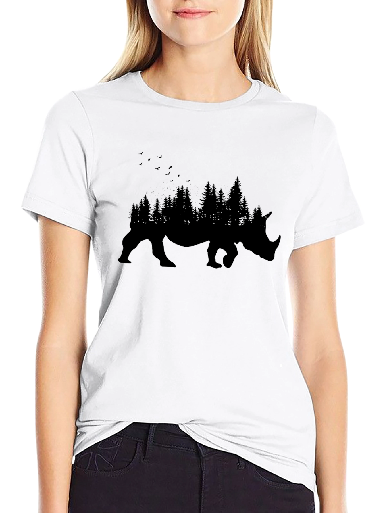 Black Men's Black Rhino Forest Graphic T-Shirt view 9