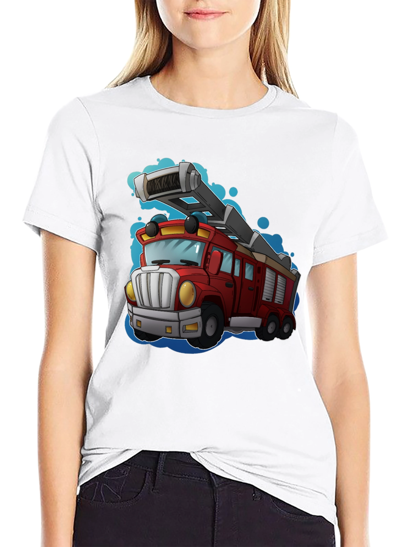 Black Cartoon Fire Truck T-Shirt view 9