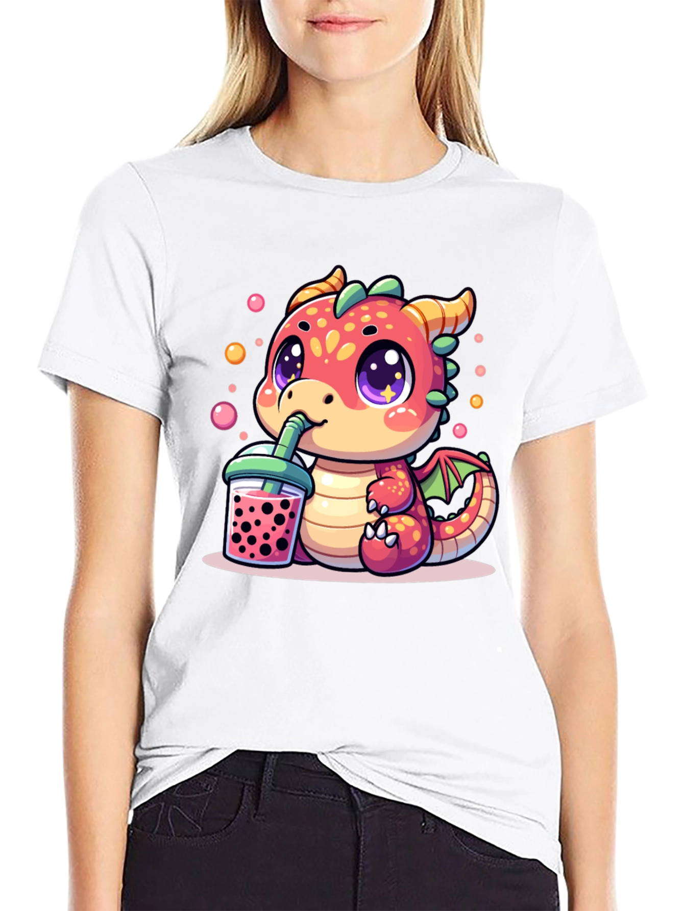 Black Cute Dragon Boba Tea T-Shirt view 9