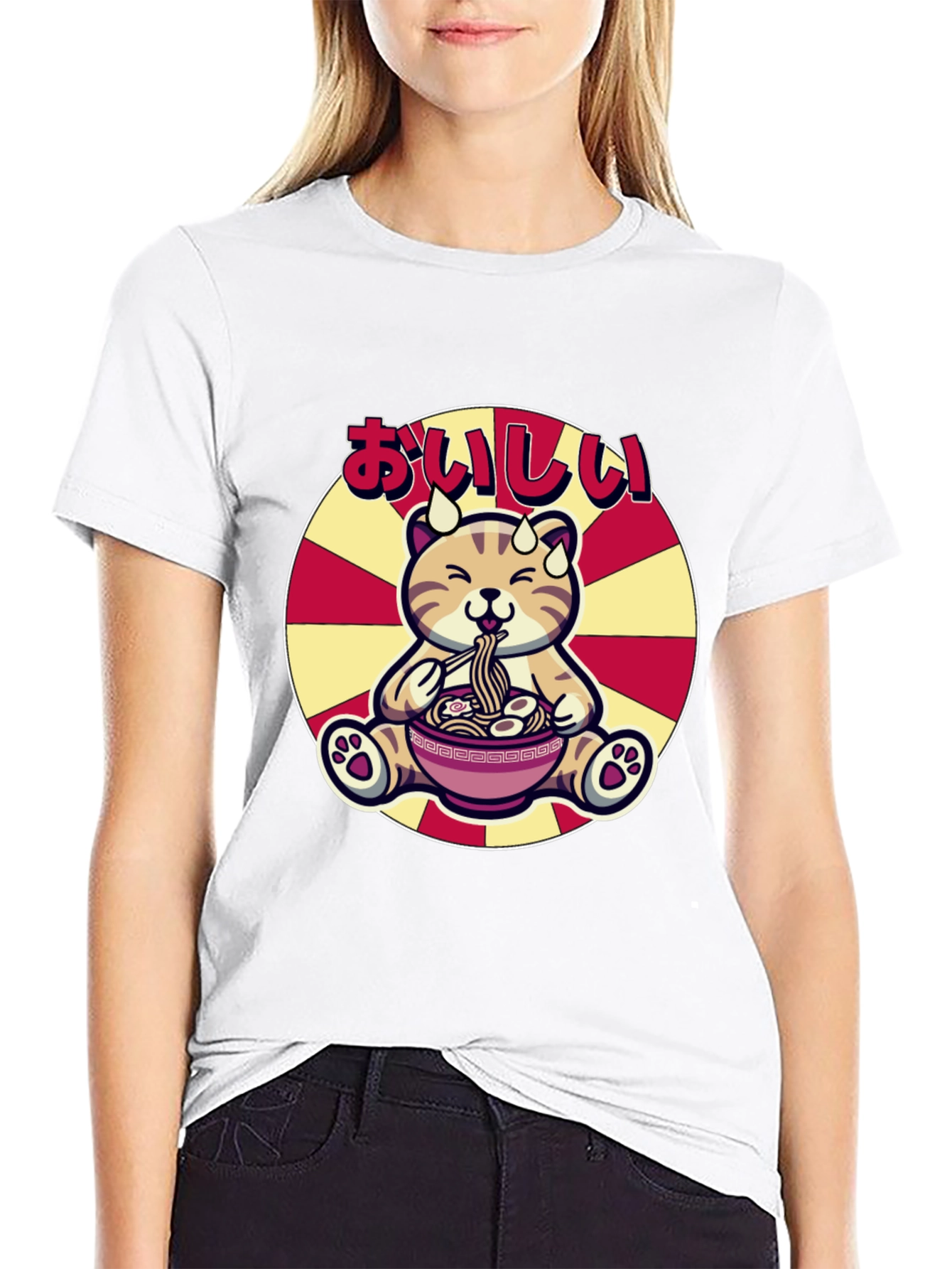 Black Cute Ramen Cat T-Shirt - Delicious Graphic Tee view 9