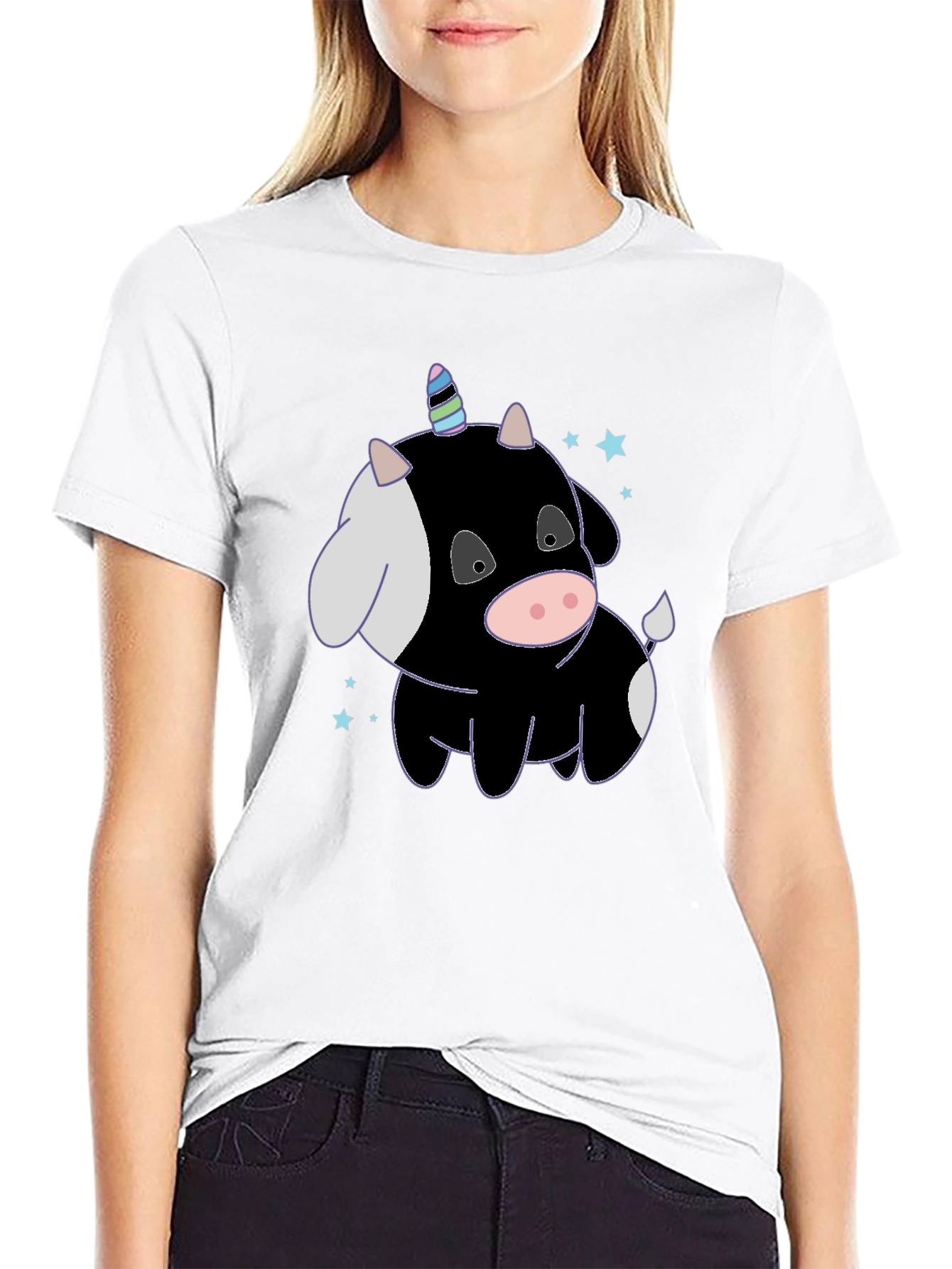 Black Unicorn Cow T-Shirt - Whimsical & Fun! view 9