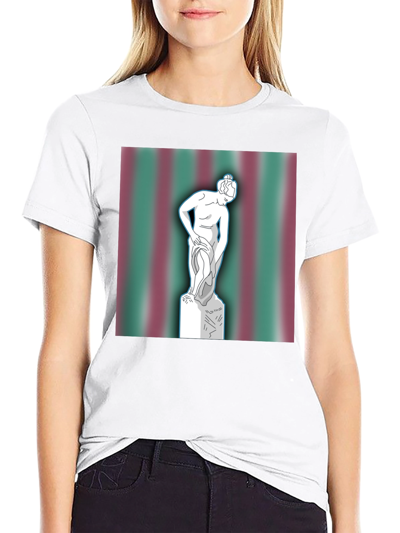 Black Statue Graphic Tee - Classic Art on Black Cotton T-Shirt view 9