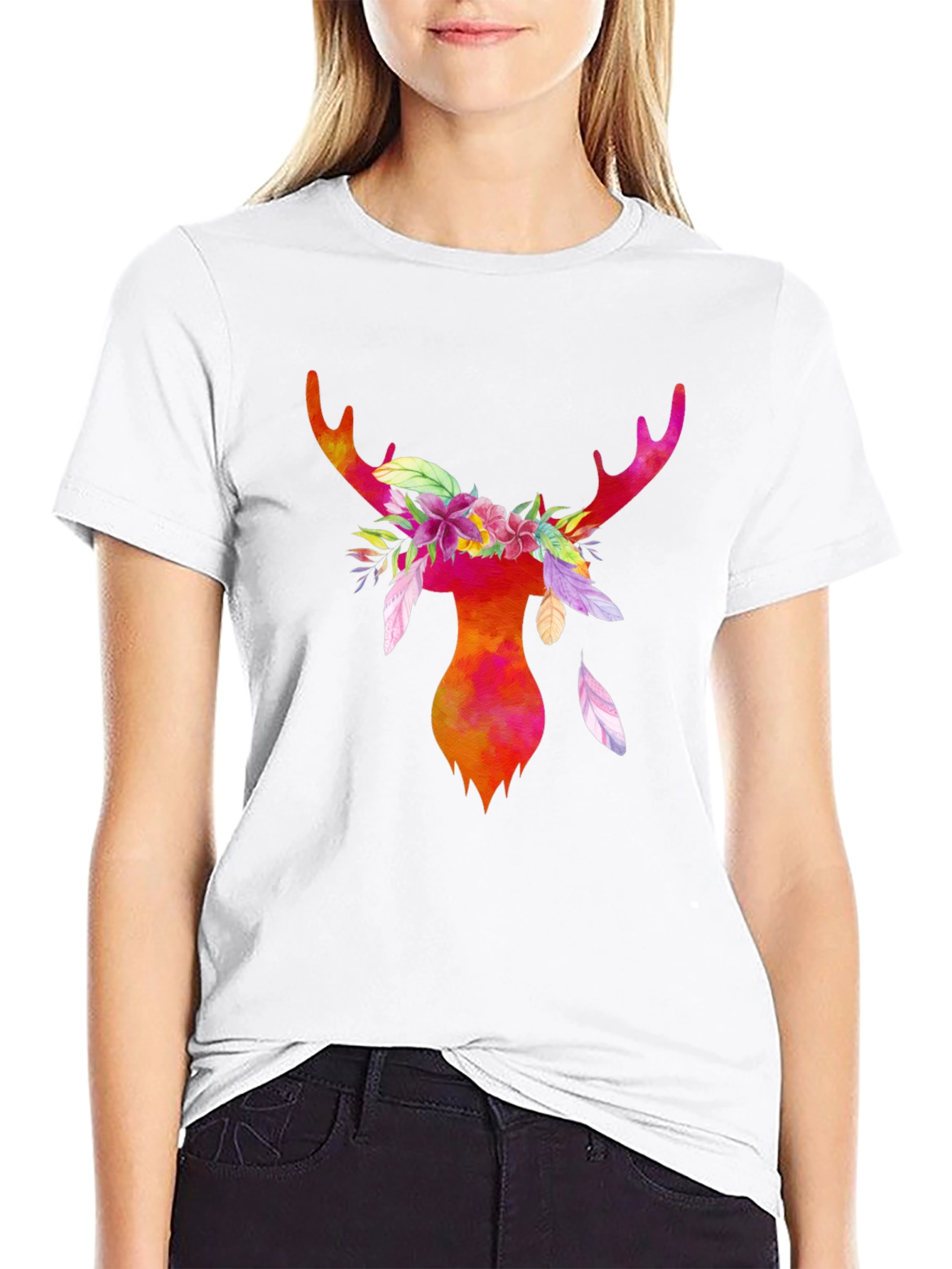 Black Watercolor Deer Antler Graphic T-Shirt view 9