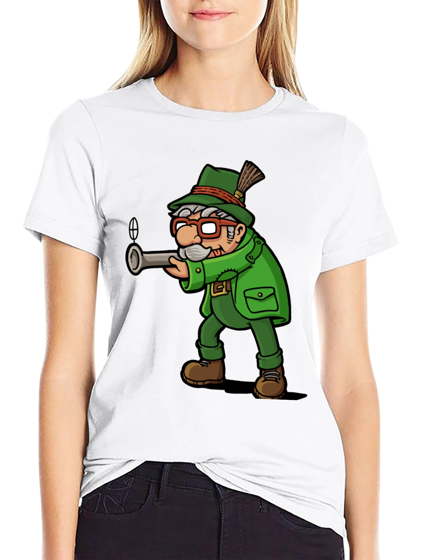 Black Cartoon Hunter Graphic Tee - Black Cotton Blend view 9