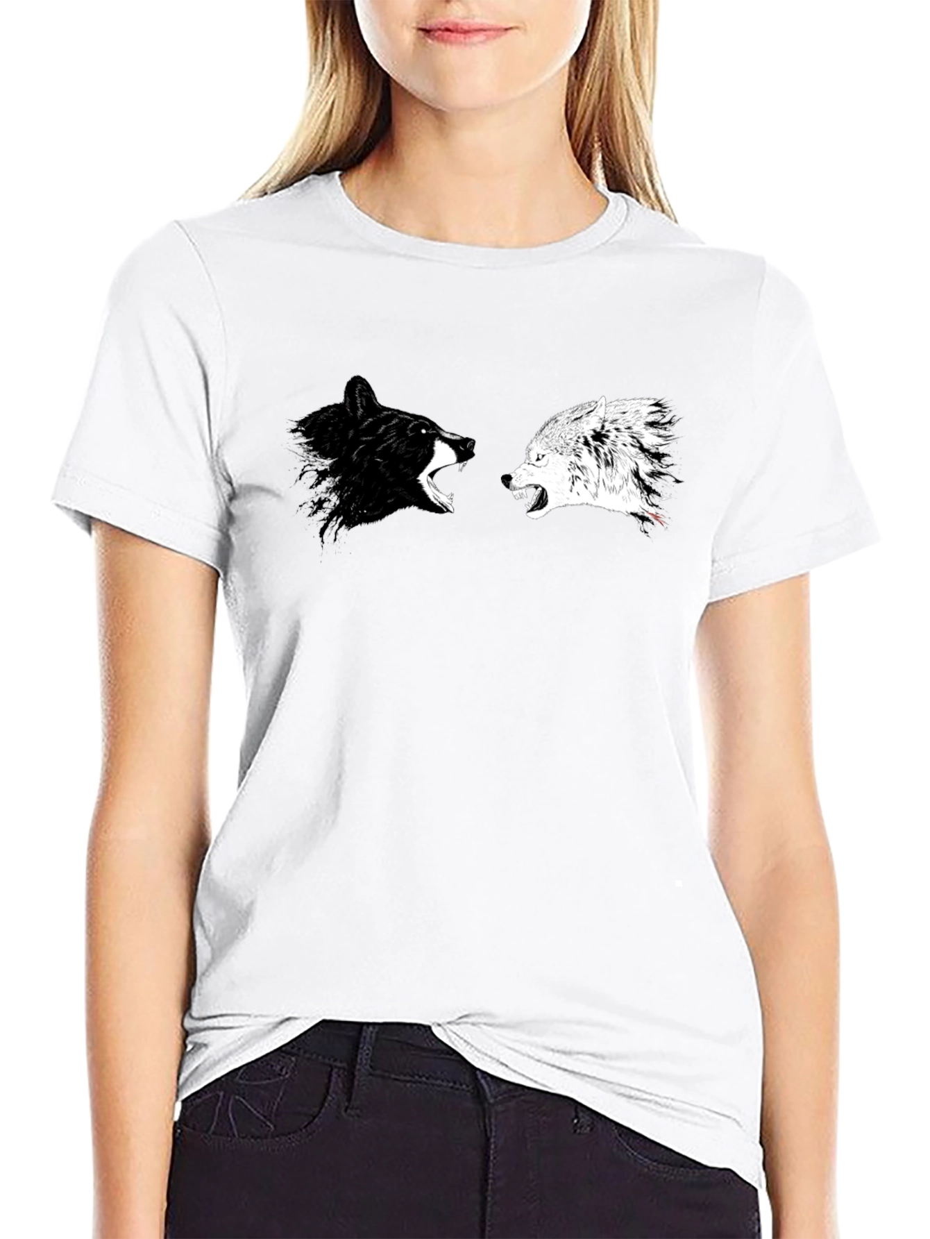 Black Yin Yang Wolves Graphic Tee - Black Cotton T-Shirt view 9
