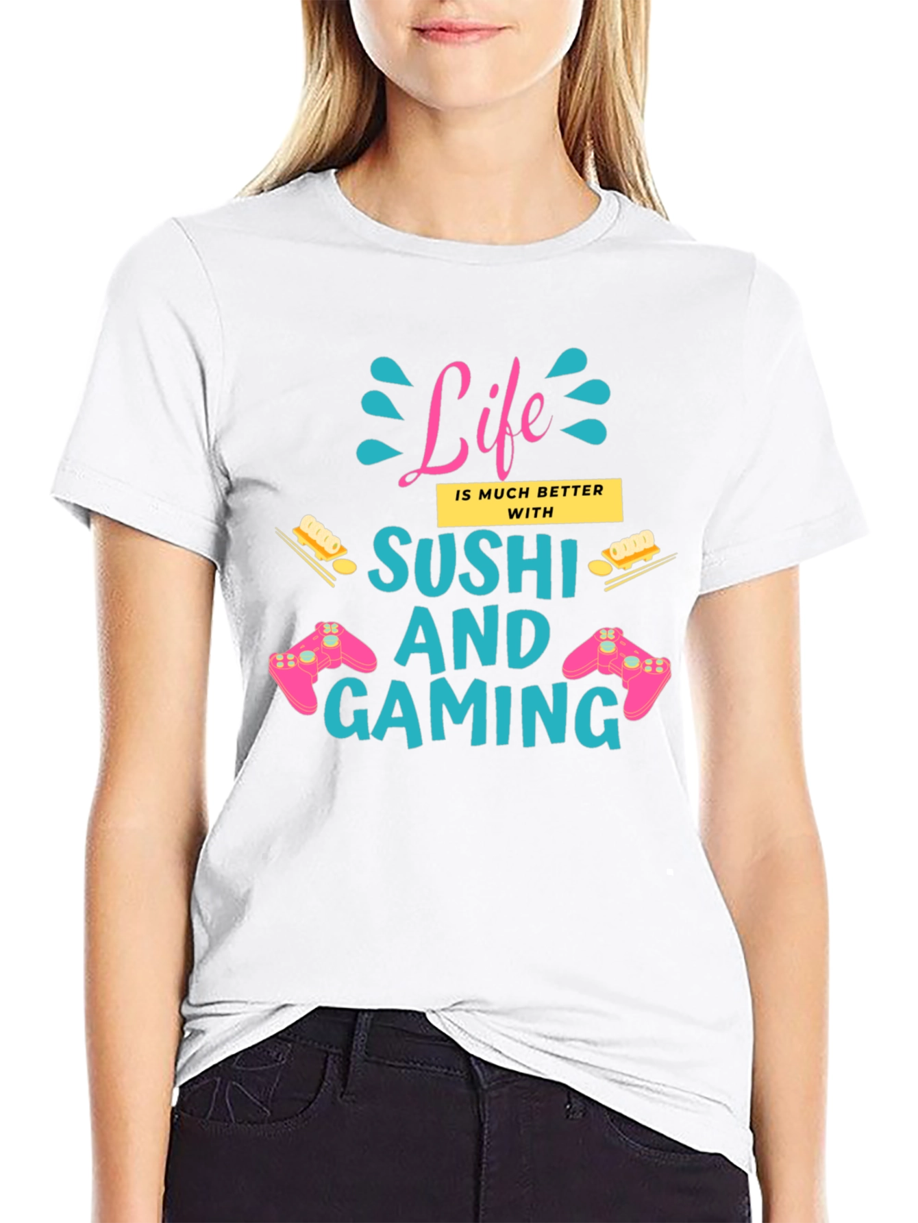 Black Life Better with Sushi and Gaming Black T-Shirt view 9