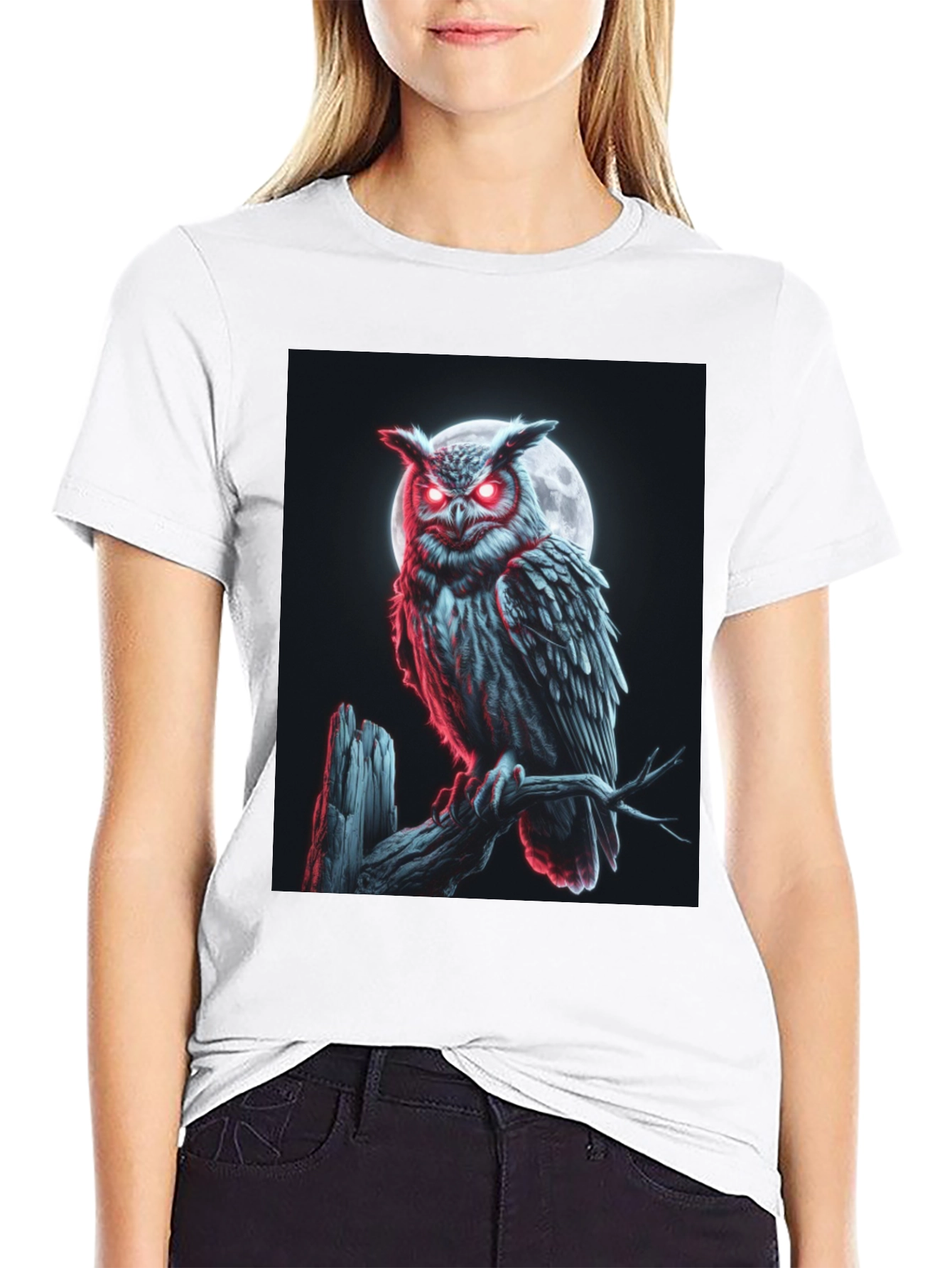 Black Men's Owl Graphic T-Shirt - Moonlit Perch Design view 9