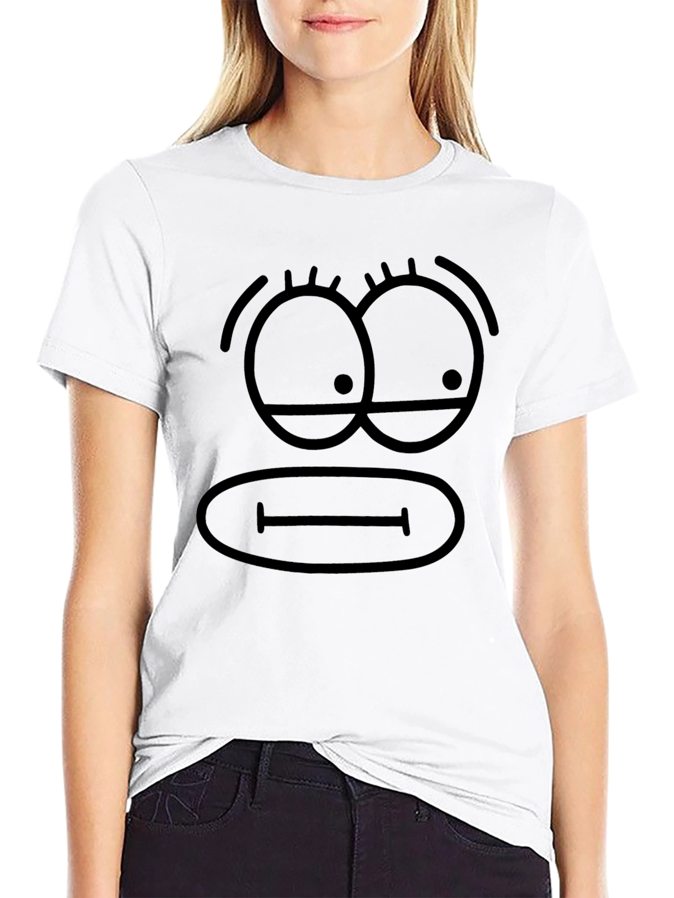 Black Funny Cartoon Face Black T-Shirt view 9