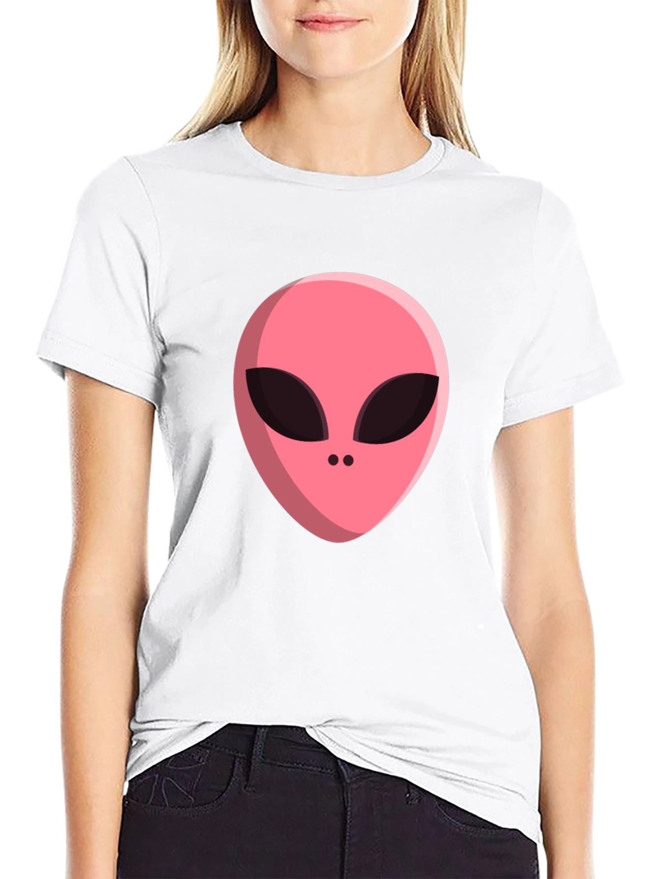 Black Alien Head Graphic Tee - Black Cotton Blend T-Shirt view 9