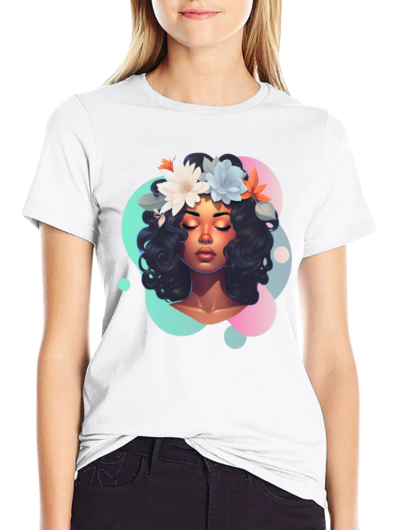Black Floral Dream T-Shirt - Women's Graphic Tee view 9