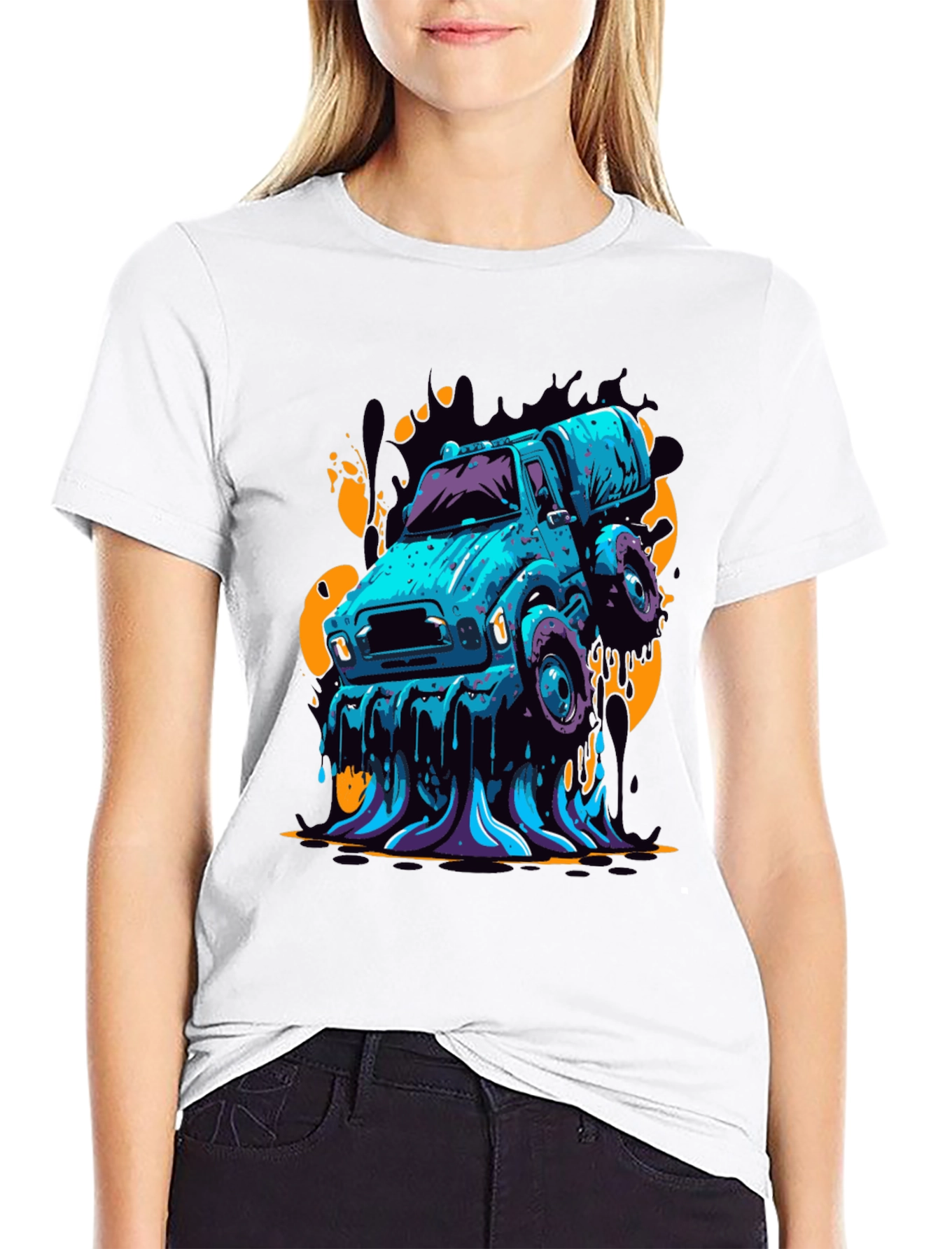 Black Men's Graphic Tee - Cartoon Truck Black T-Shirt view 9