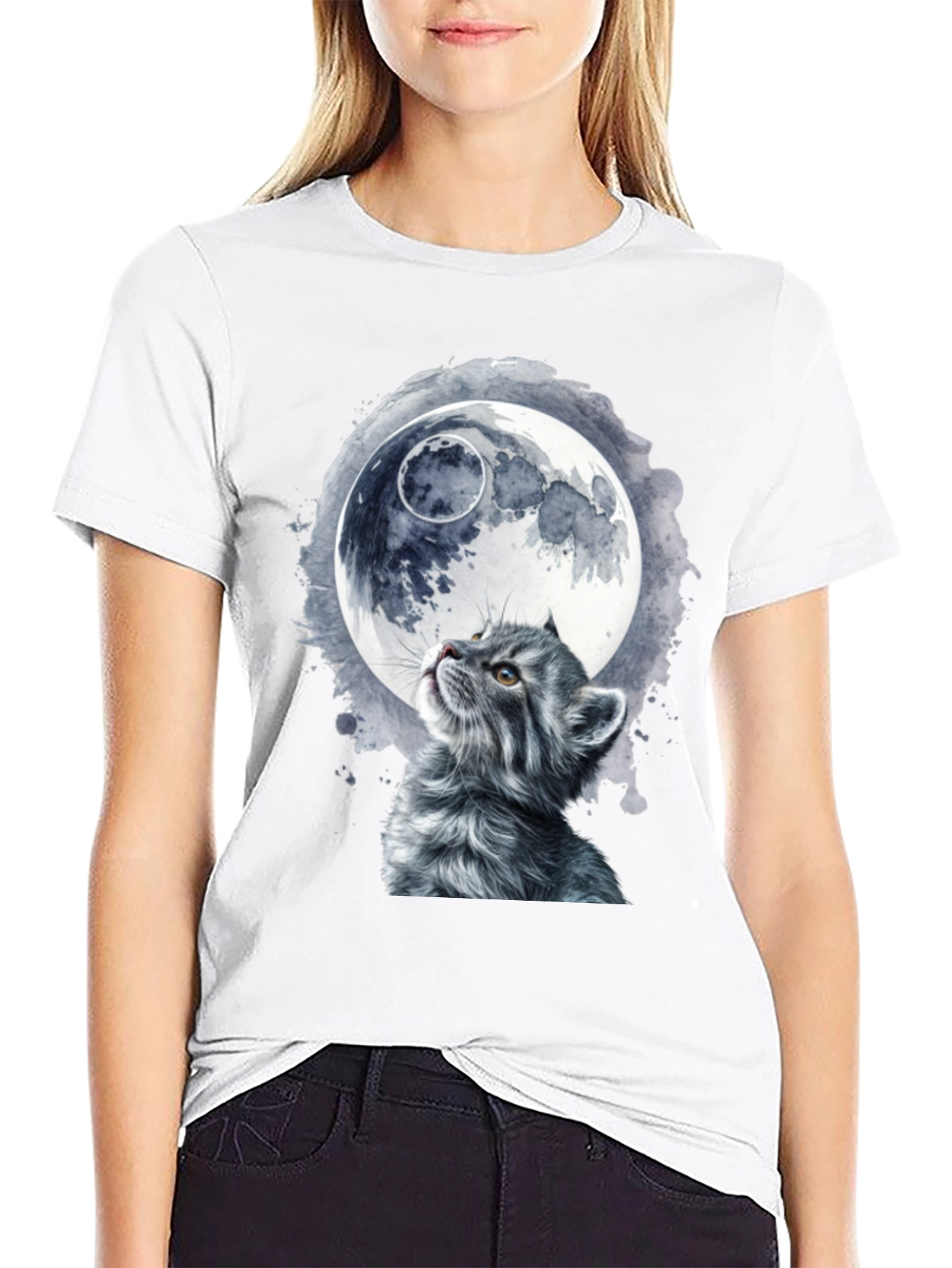 Black Cat & Moon Graphic T-Shirt - Unique Black Tee view 9
