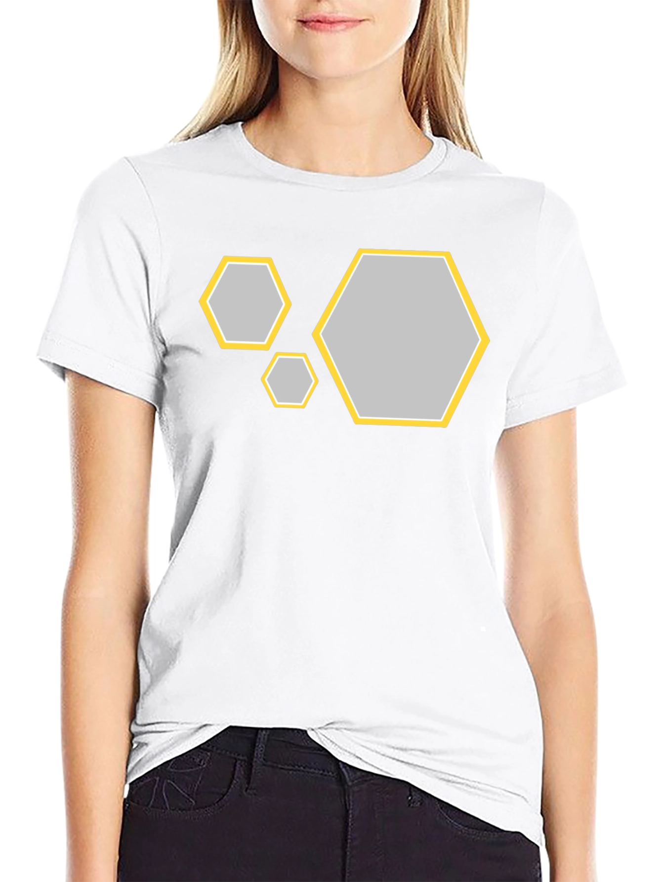 Black Geometric Hexagon Graphic T-Shirt view 9