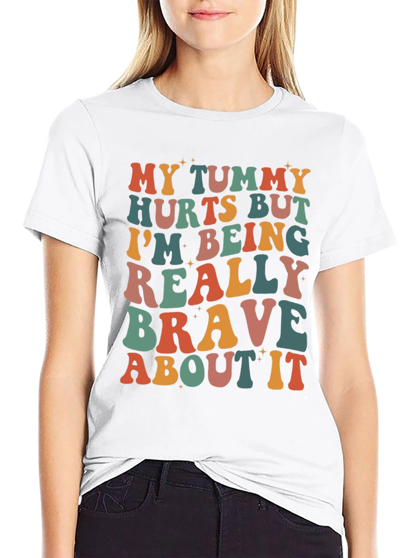 Black Funny Tummy Hurts Brave Graphic Tee view 9