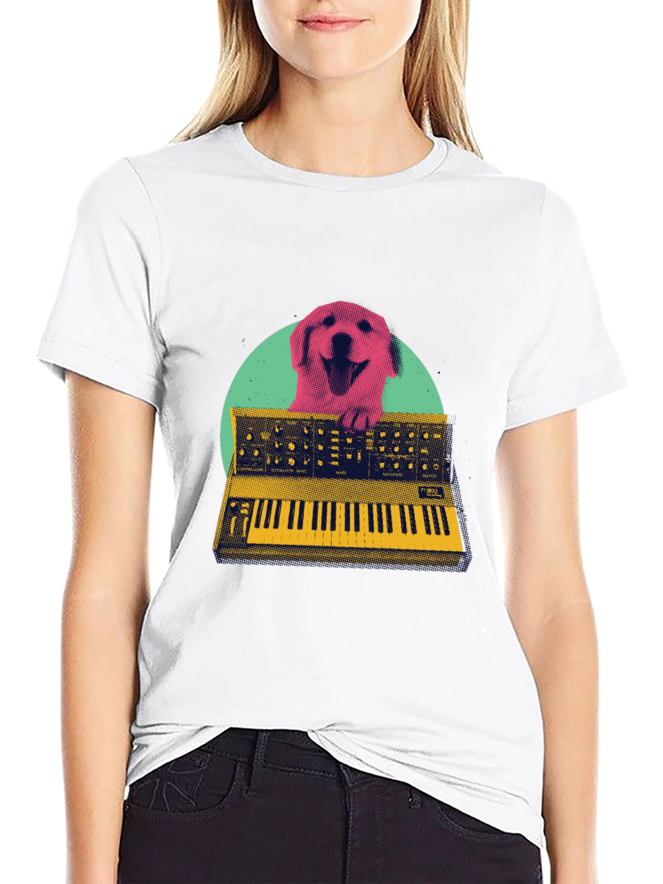 Black Retro Dog Synthesizer T-Shirt - Music Lover Tee view 9